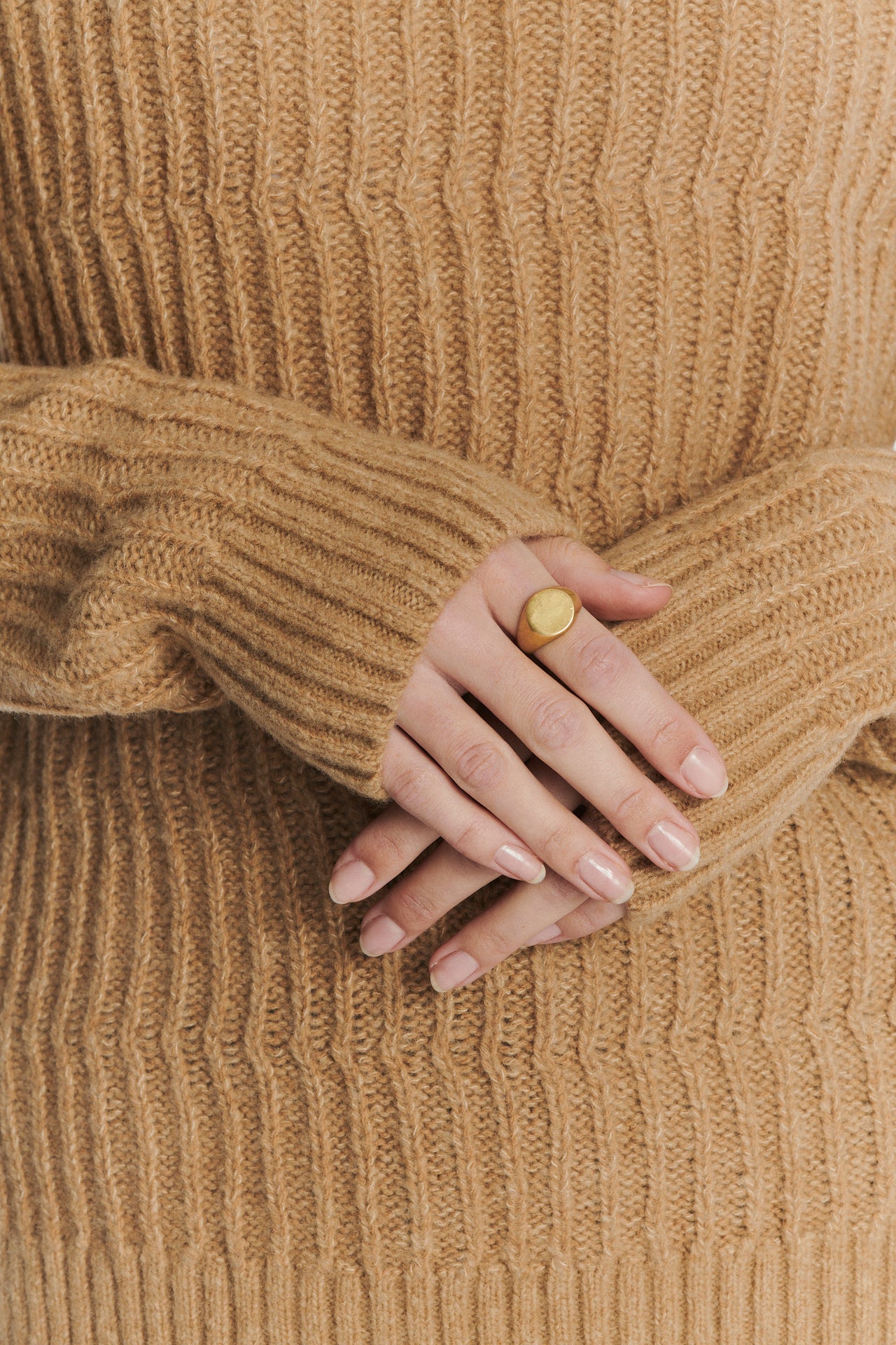 Crewneck Sweater in the Finest Beige Italian Merino Lambwool