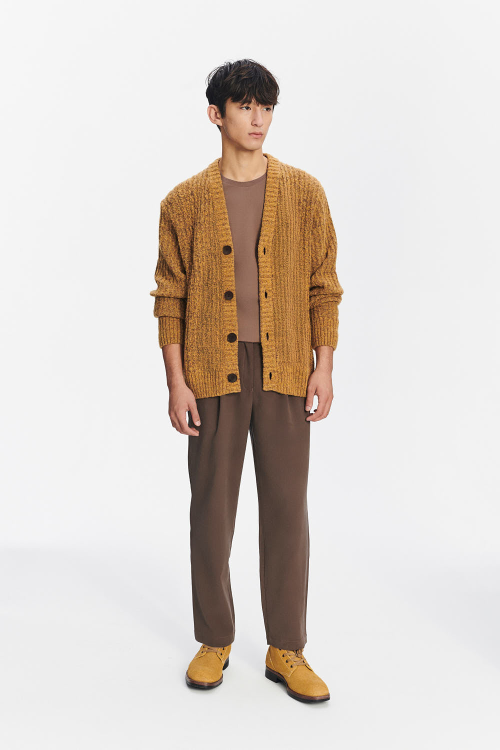 Cardigan in the Finest Italian Mustard Melange Lambs Wool