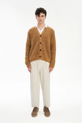 Cardigan in the Finest Italian Mustard Melange Lambs Wool