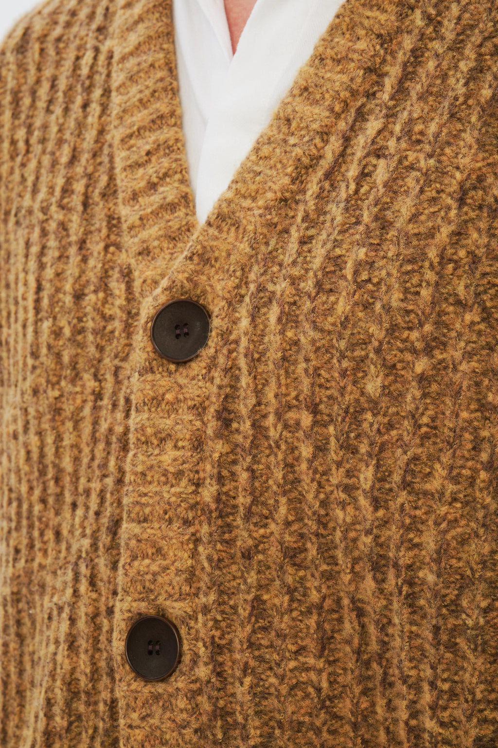 Cardigan in the Finest Italian Mustard Melange Lambs Wool