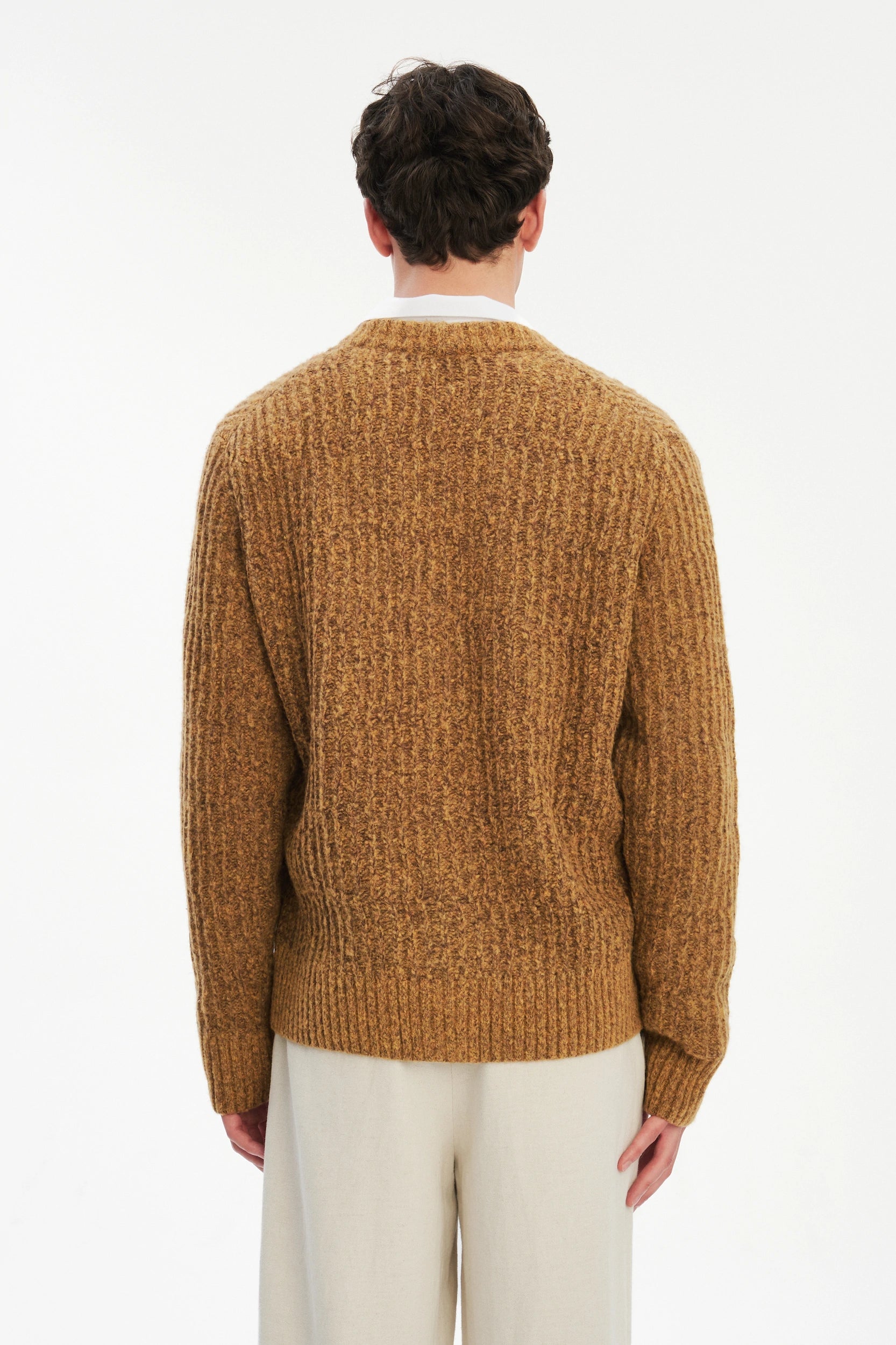 Cardigan in the Finest Italian Mustard Melange Lambs Wool