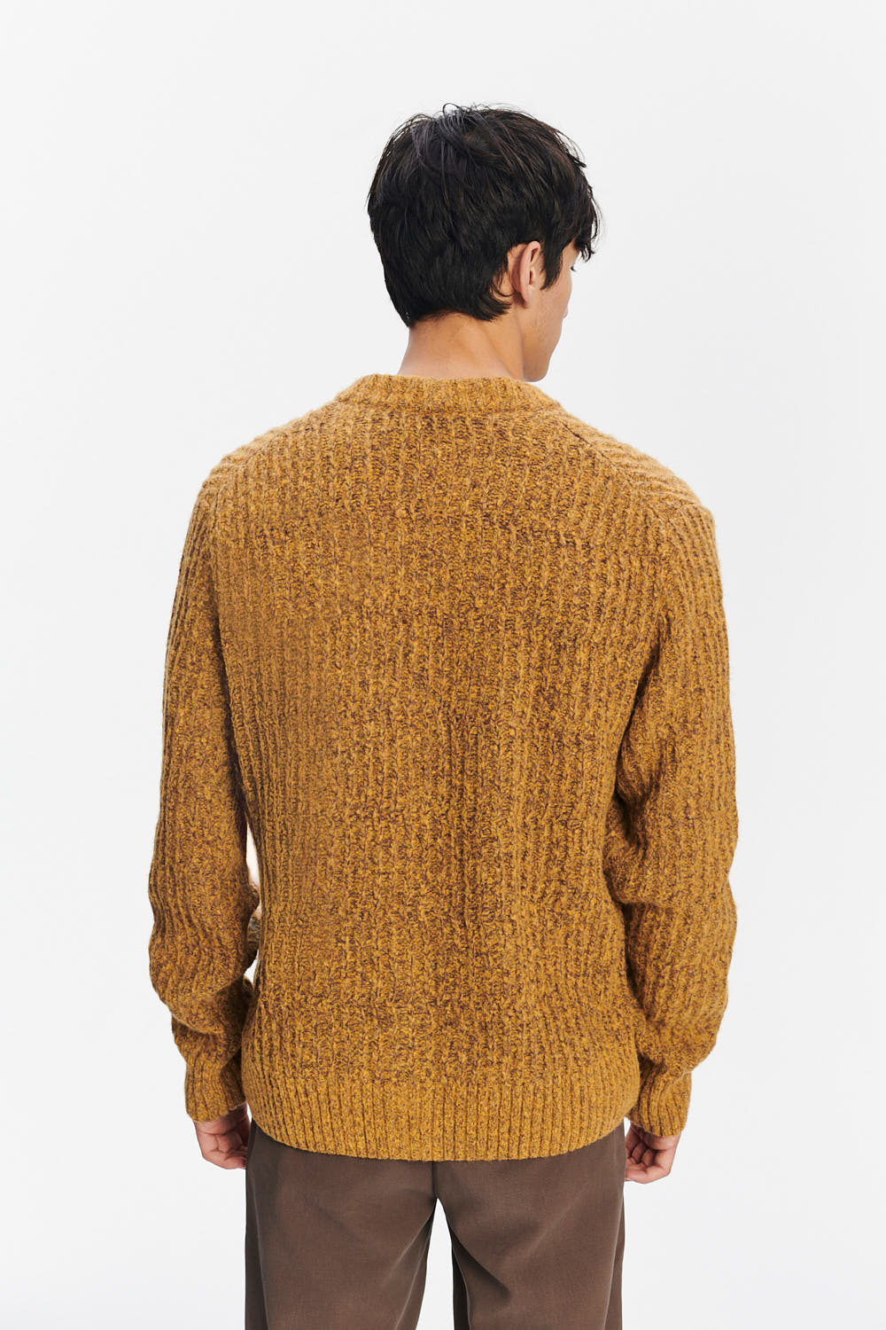 Cardigan in the Finest Italian Mustard Melange Lambs Wool