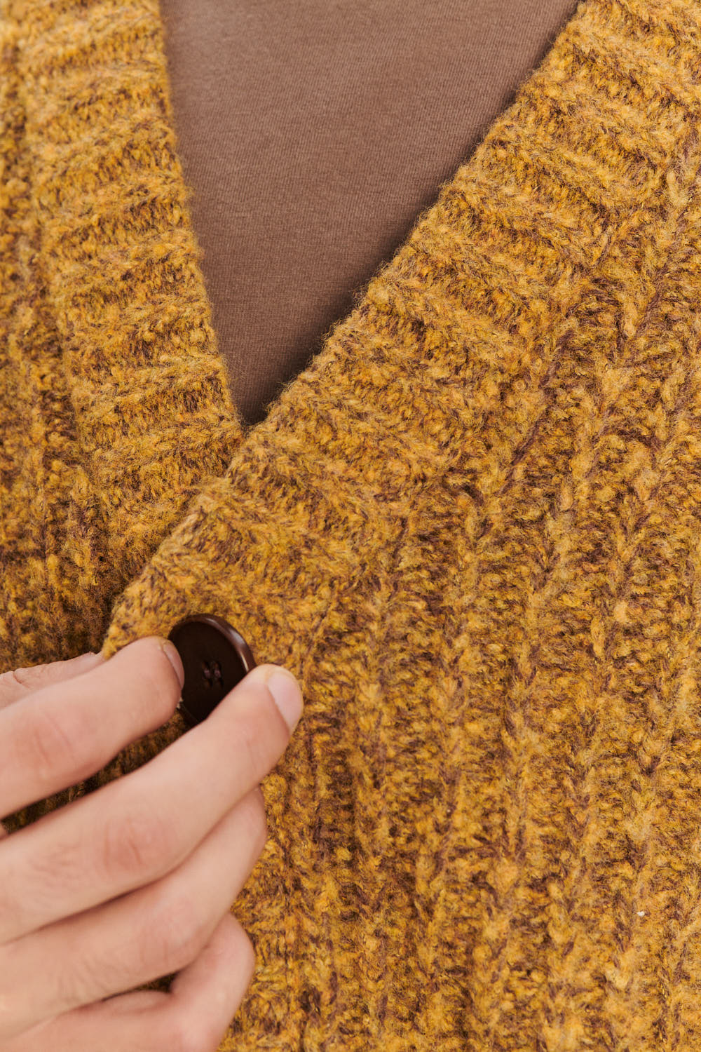 Cardigan in the Finest Italian Mustard Melange Lambs Wool