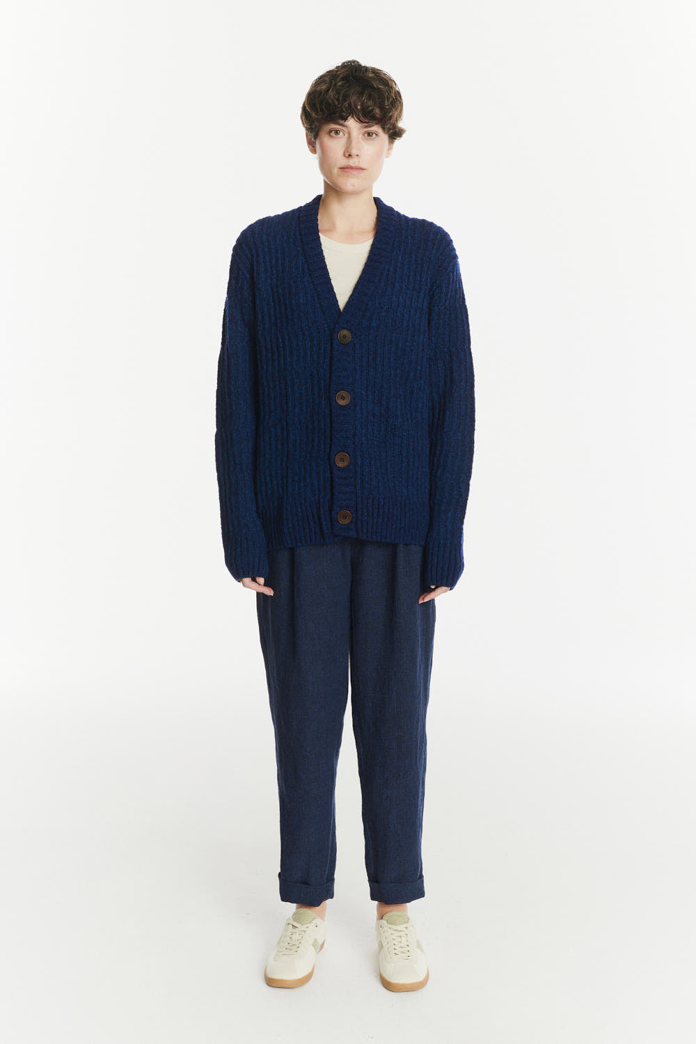 Cardigan in the Finest Italian Navy Blue Melange Italian Lambwool