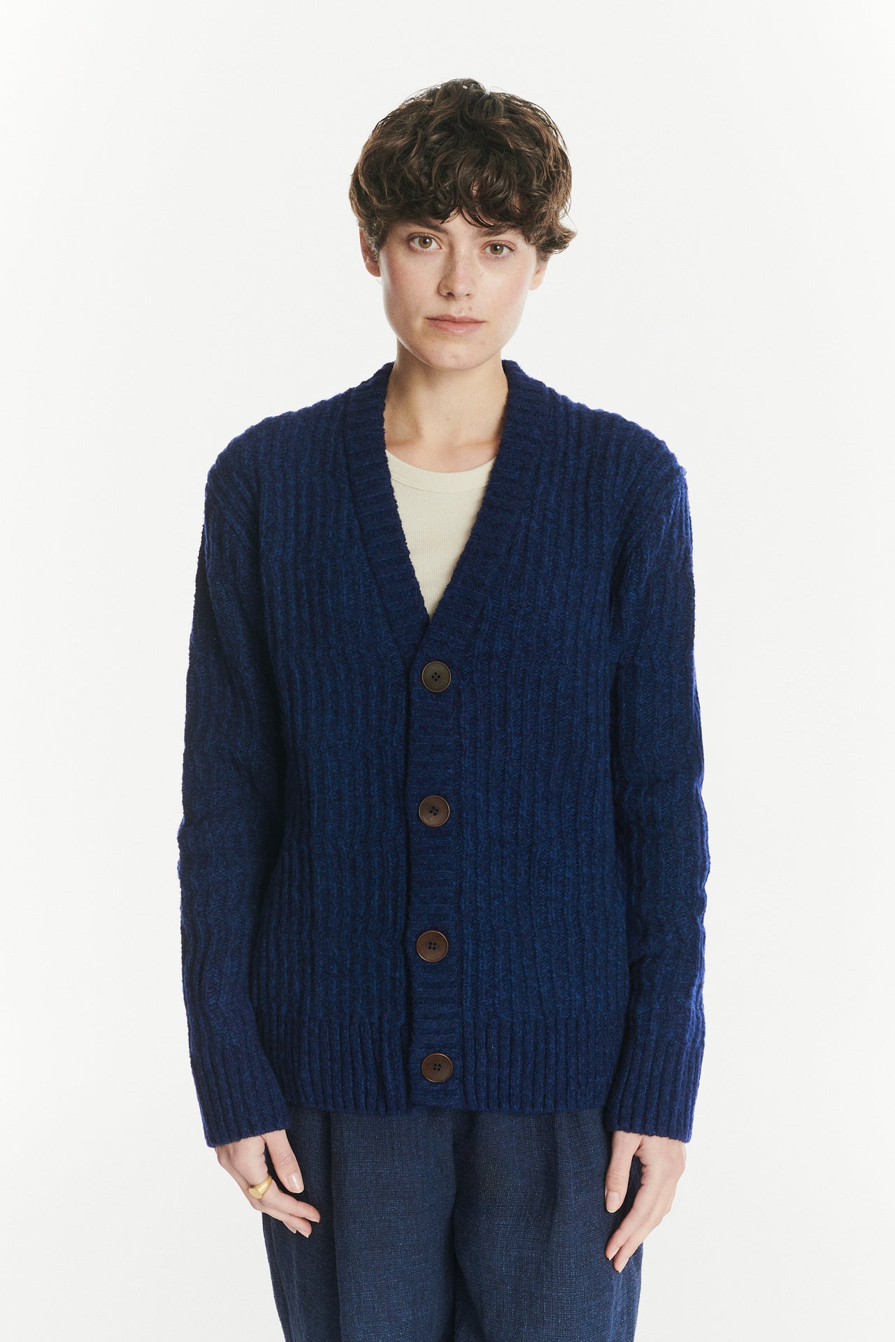 Cardigan in the Finest Italian Navy Blue Melange Italian Lambwool