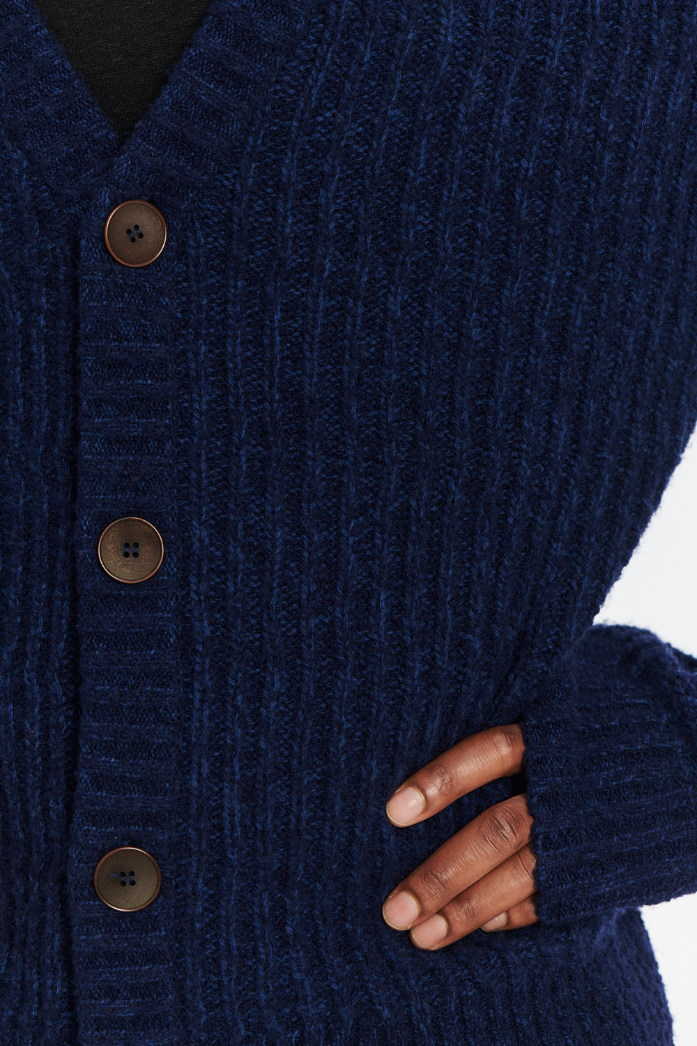 Cardigan in the Finest Italian Navy Blue Melange Lambs Wool