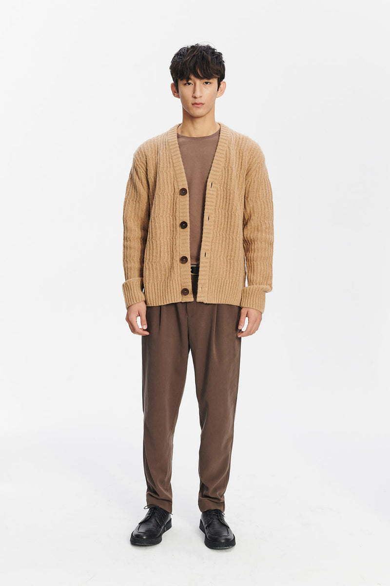 Cardigan in the Finest Italian Beige Melange Lambs Wool