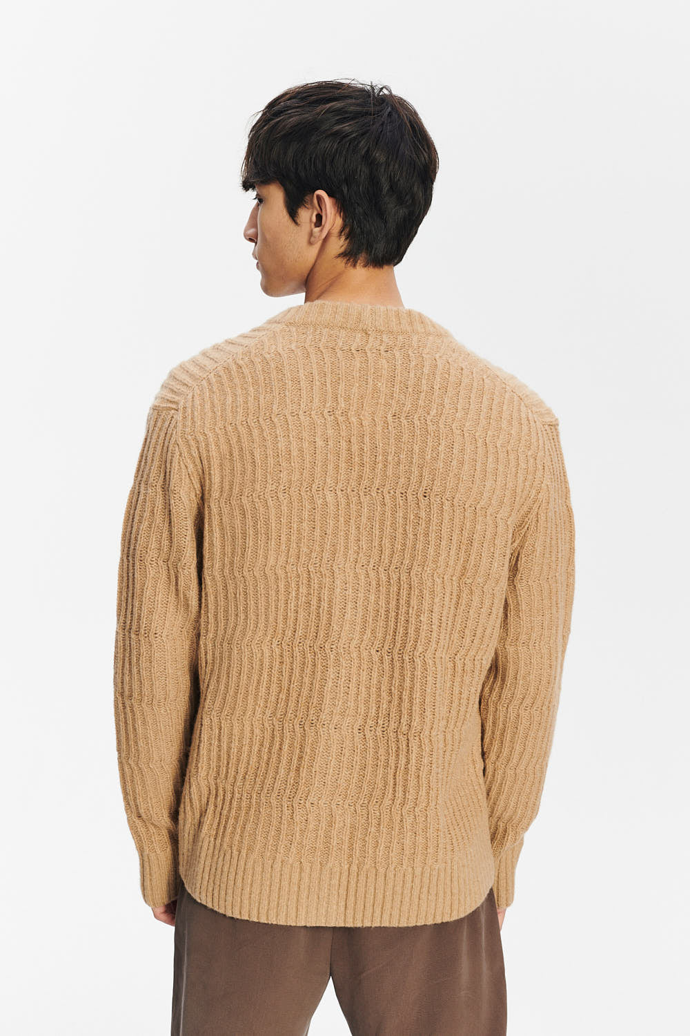 Cardigan in the Finest Italian Beige Melange Lambs Wool
