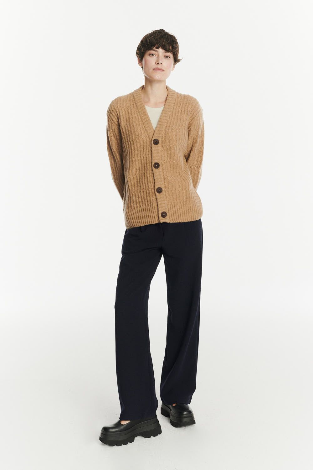 Cardigan in the Finest Beige Italian Melange Lambswool