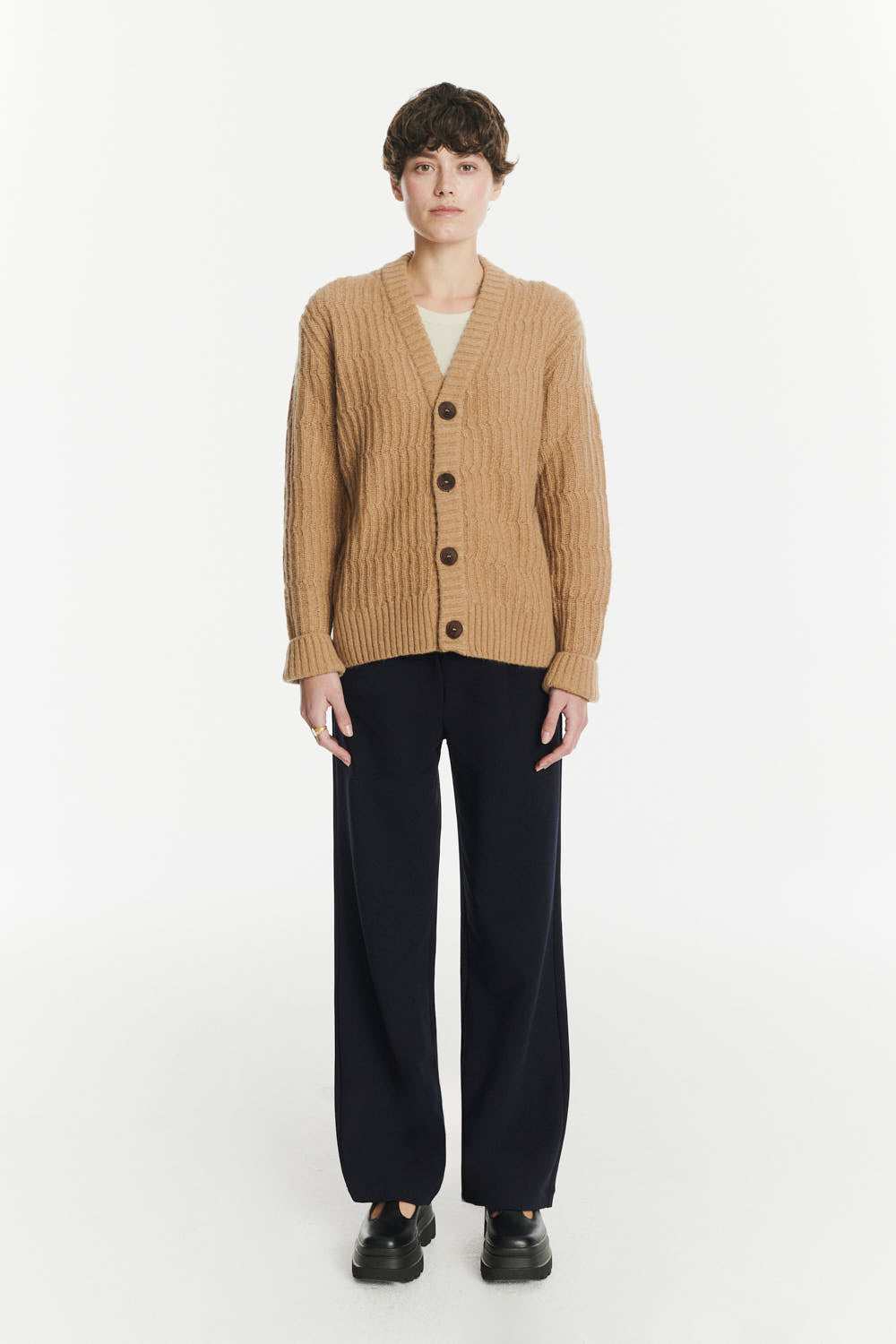 Cardigan in the Finest Beige Italian Melange Lambswool