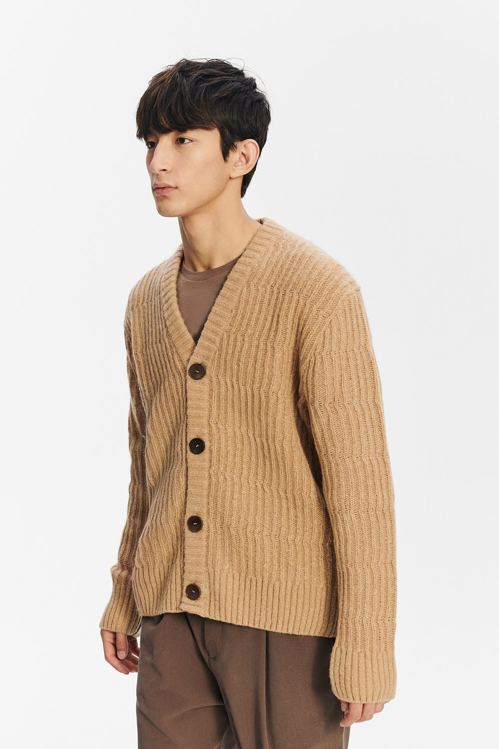 Cardigan in the Finest Italian Beige Melange Lambs Wool
