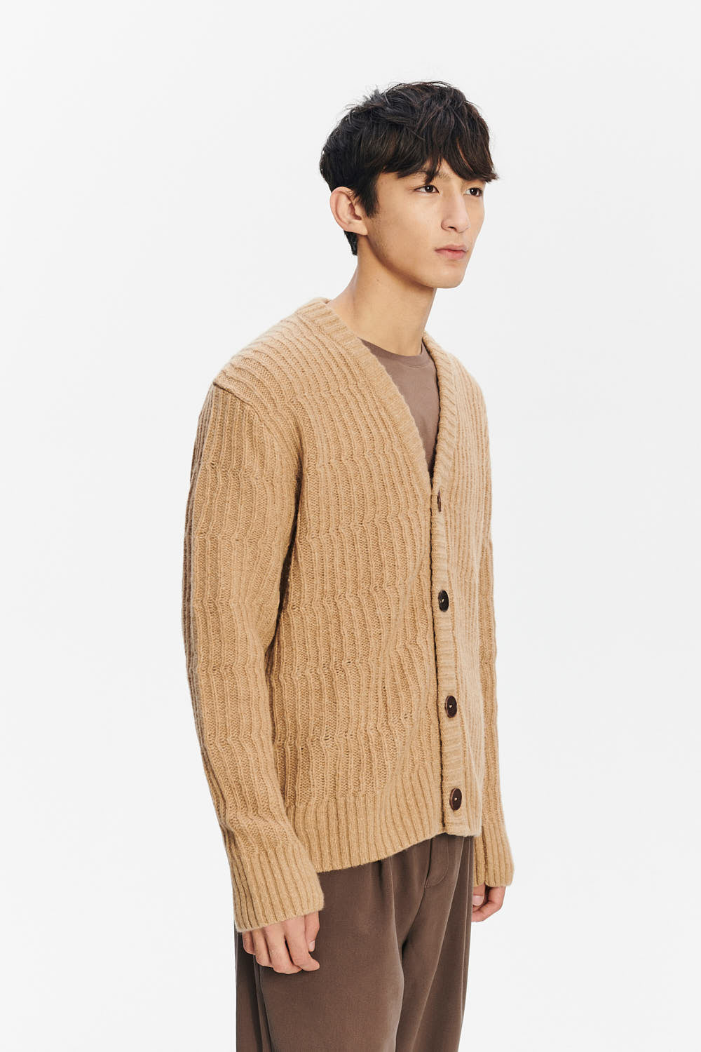 Cardigan in the Finest Italian Beige Melange Lambs Wool