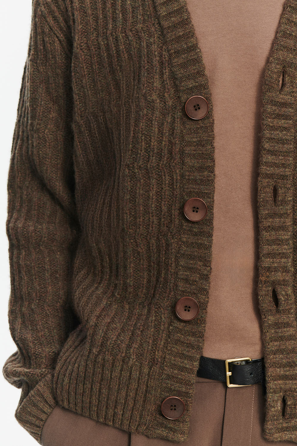 Cardigan in the Finest Italian Brown Green Melange Lambs Wool