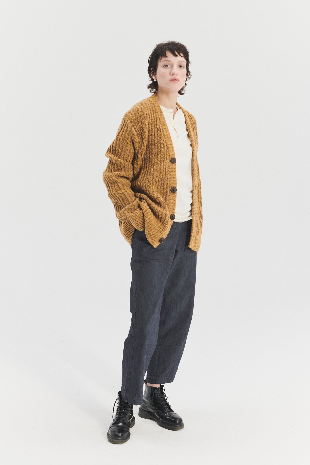 Cardigan in the Finest Mustard Yellow Italian Melange Lambswool