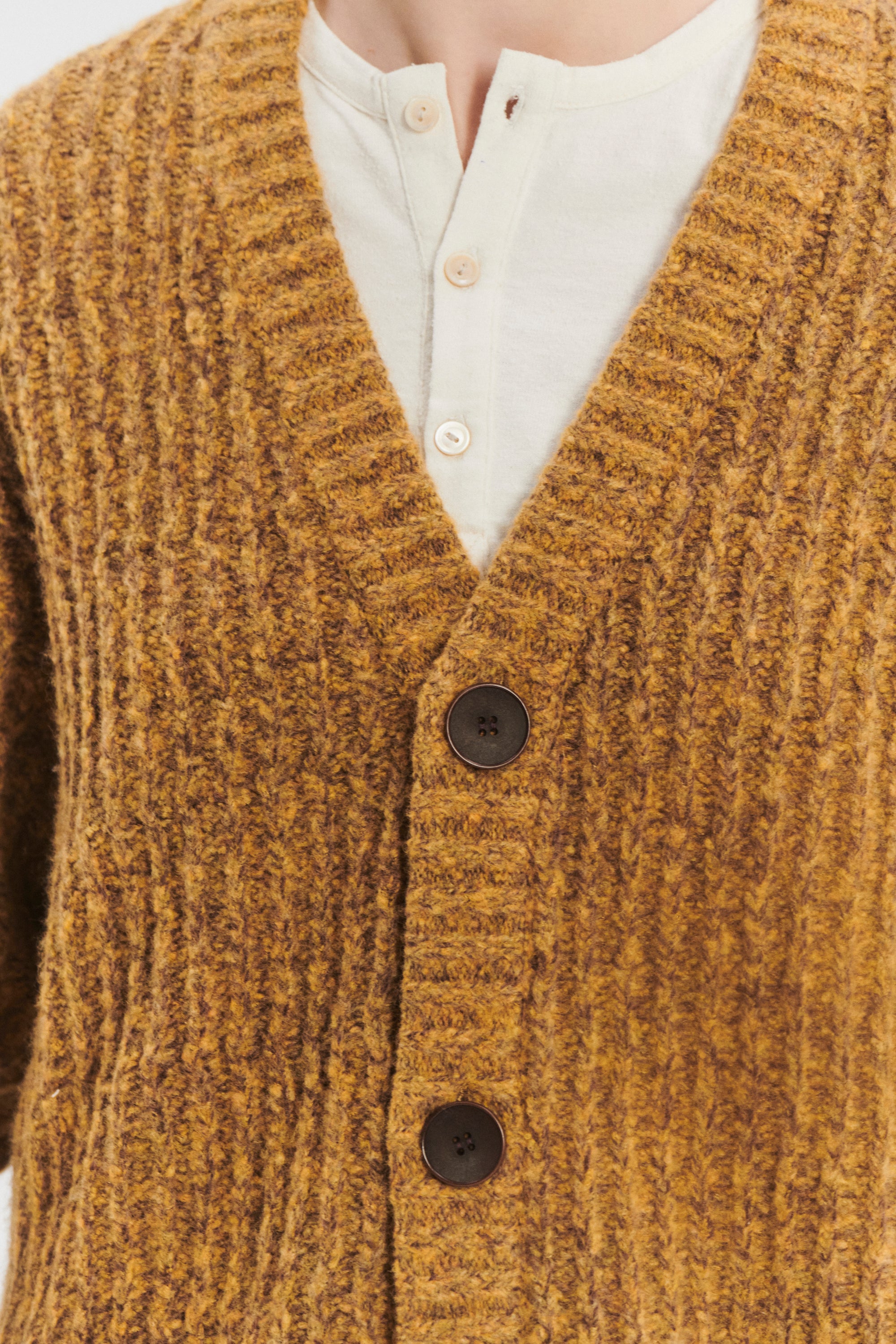 Cardigan in the Finest Mustard Yellow Italian Melange Lambswool