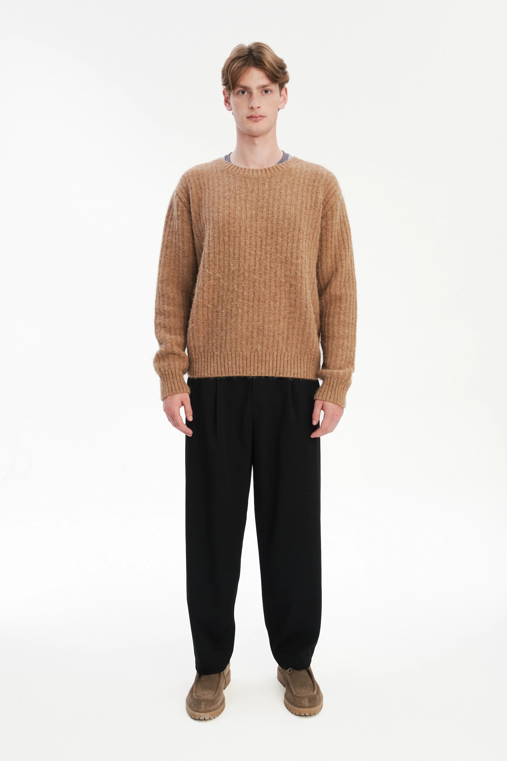 Boxy Crewneck Sweater - Alpaca & Lambs Wool in Nut