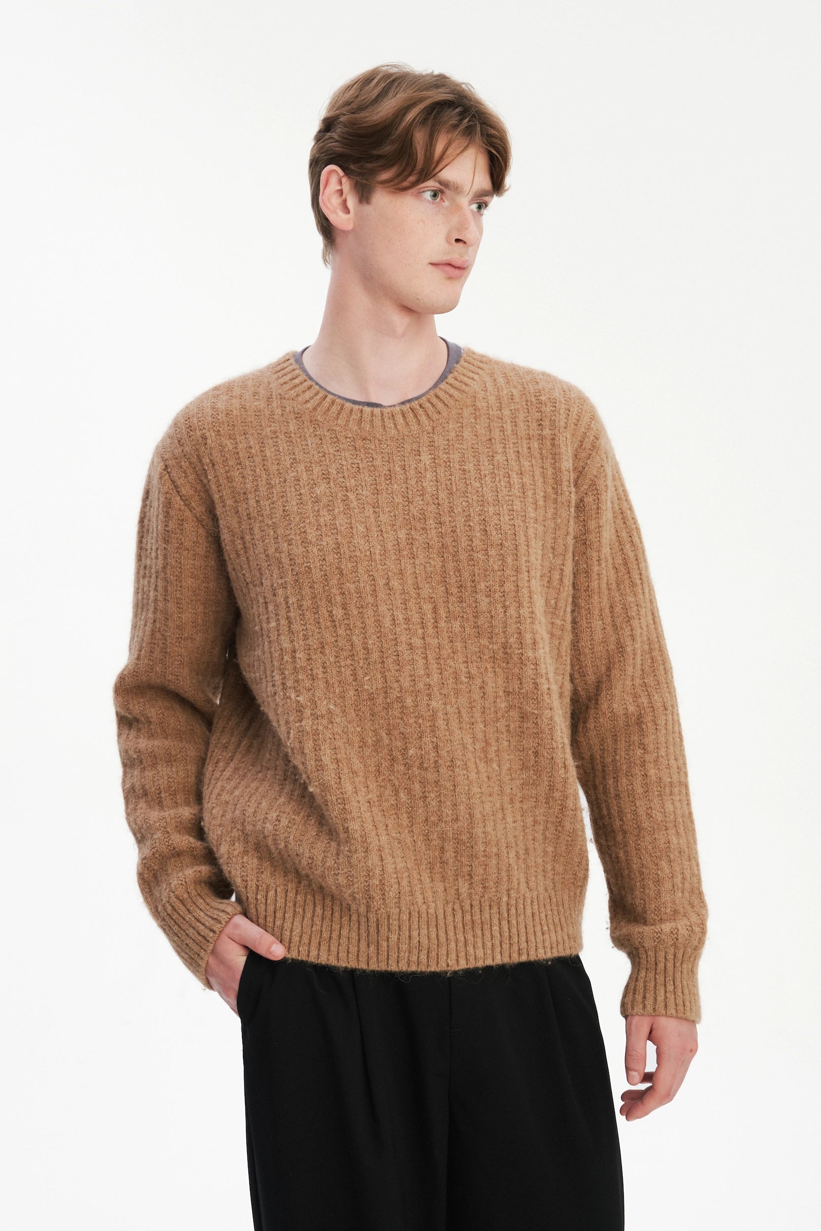 Boxy Crewneck Sweater - Alpaca & Lambs Wool in Nut