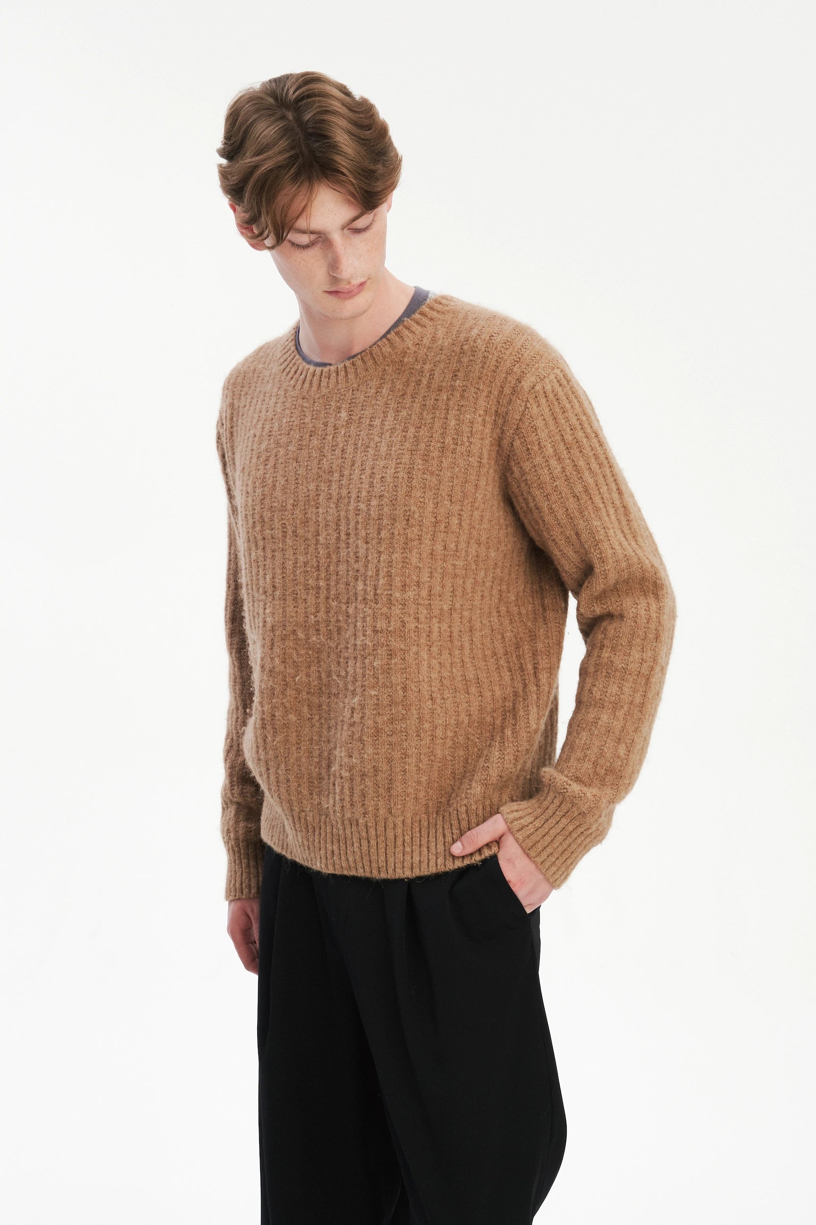 Boxy Crewneck Sweater - Alpaca & Lambs Wool in Nut