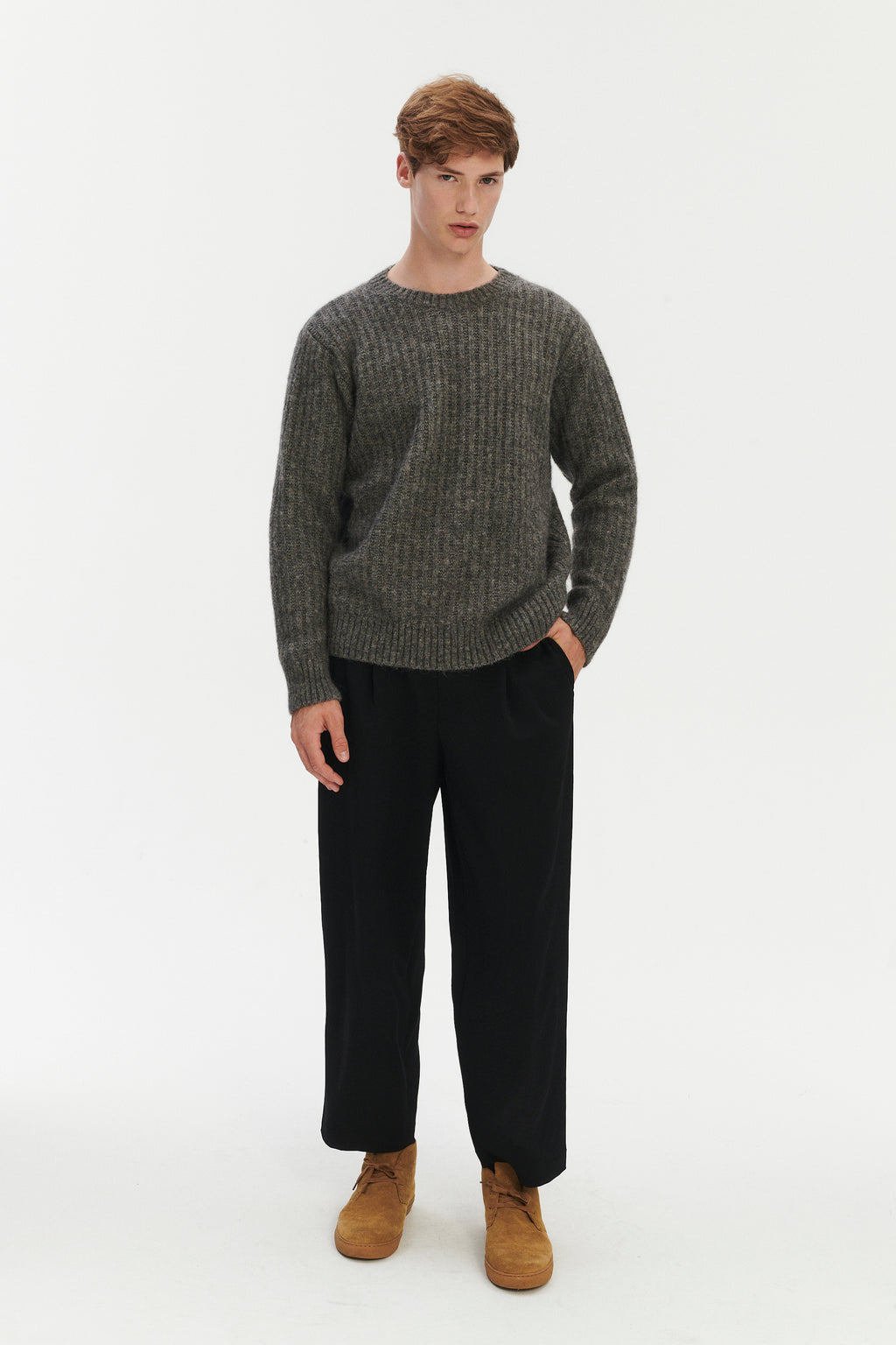 Boxy Crewneck Sweater - Alpaca & Lambs Wool in Grey