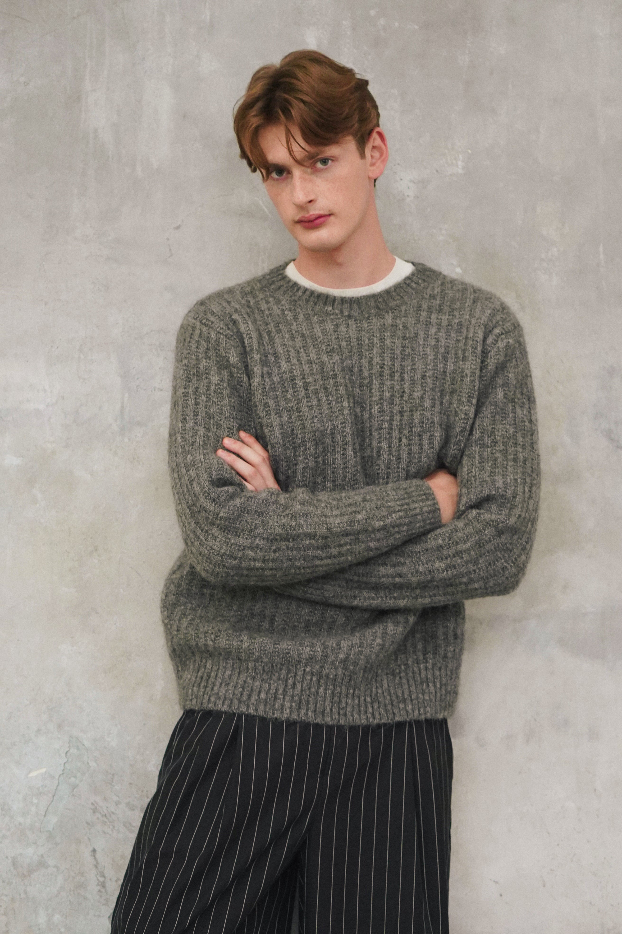 Crewneck Sweater in Grey Baby Alpaca & Lambs Wool - Photoshoot Sample