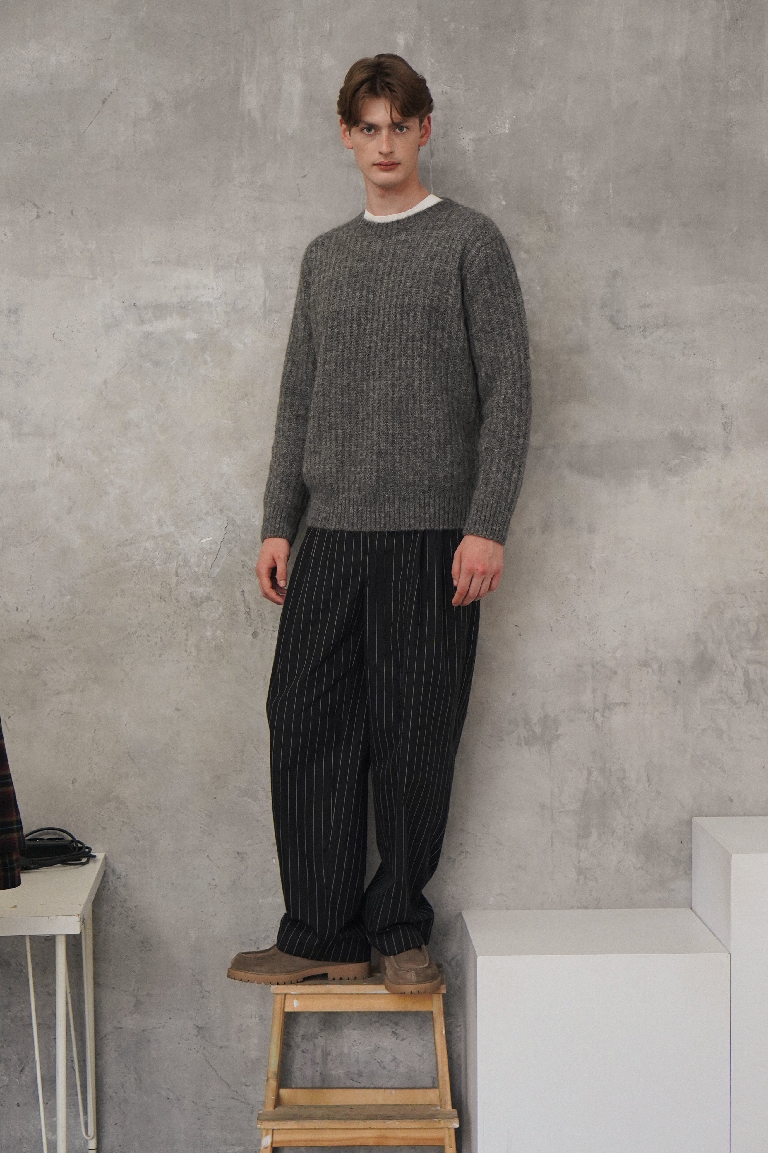 Crewneck Sweater in Grey Baby Alpaca & Lambs Wool - Photoshoot Sample