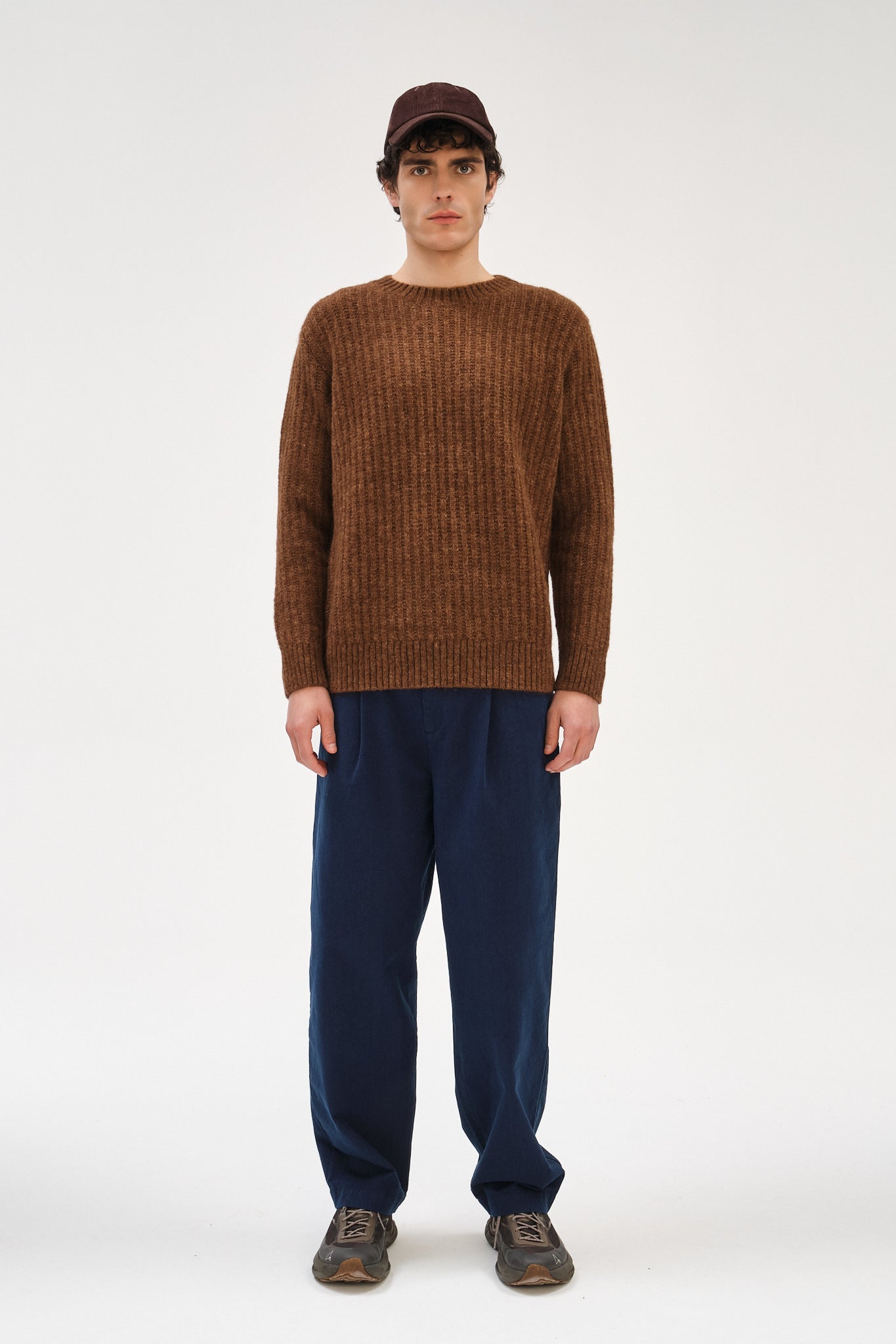 Cropped Trousers in a Navy Blue Rinsed Italian Cotton Denim