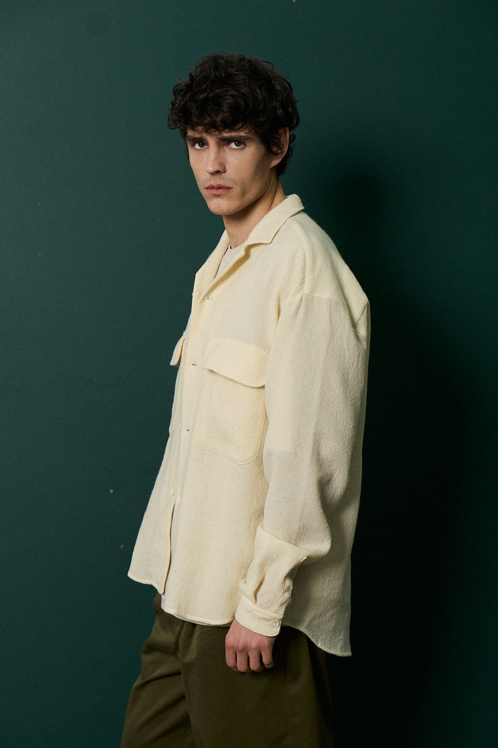 Oversized Shirt with Patched Pockets in Japanese Light Combed Wool