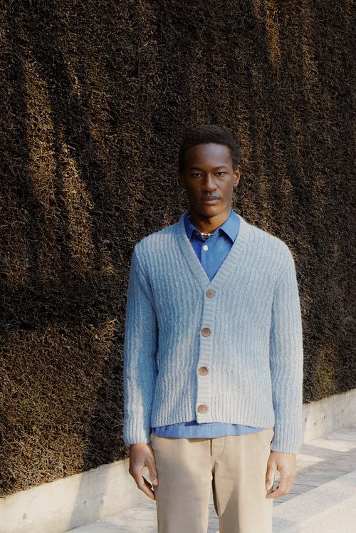 Cardigan n the Finest Blue Lambs Wool - Unique Piece