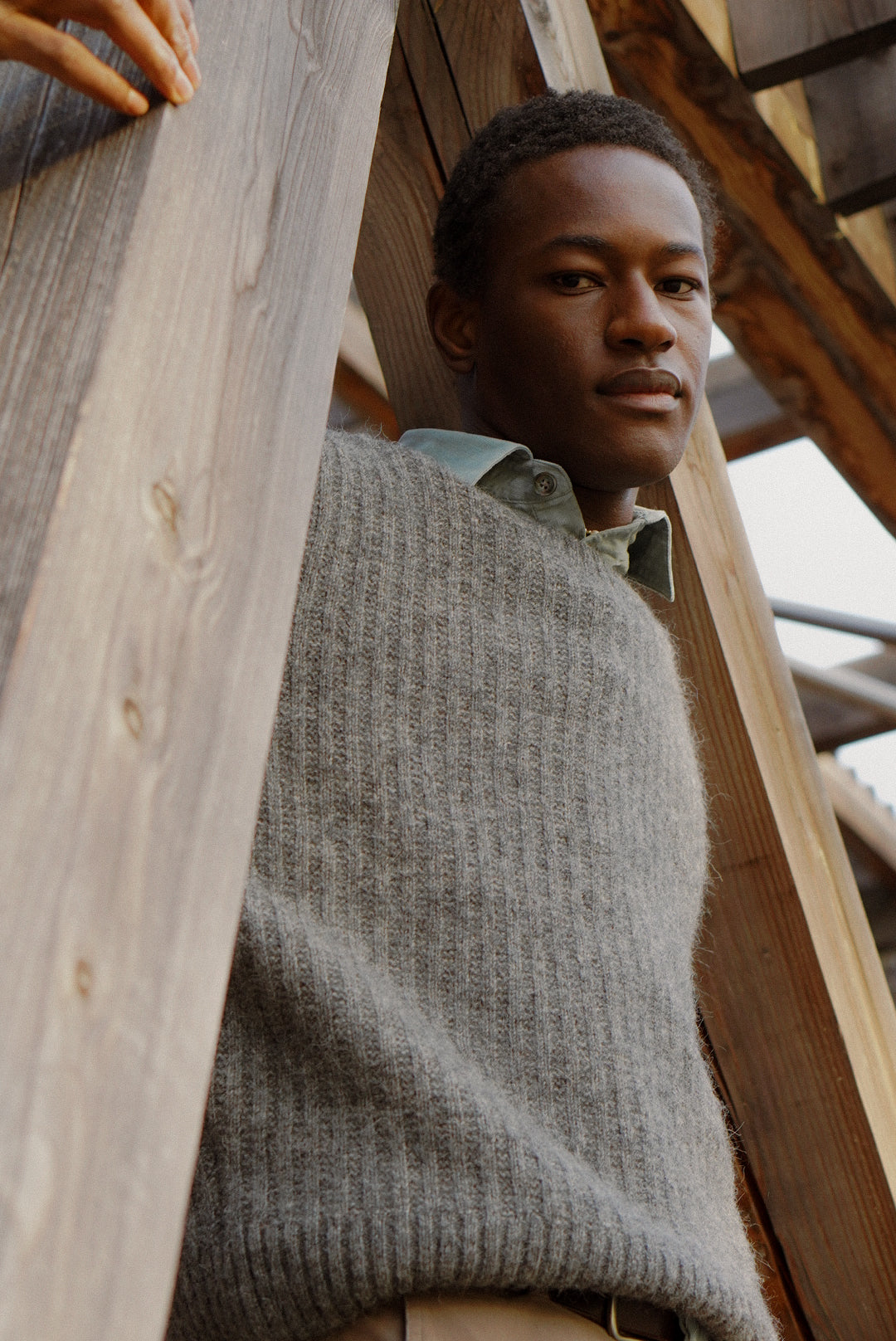 Crewneck Sweater in Grey Baby Alpaca & Lambs Wool - Photoshoot Sample