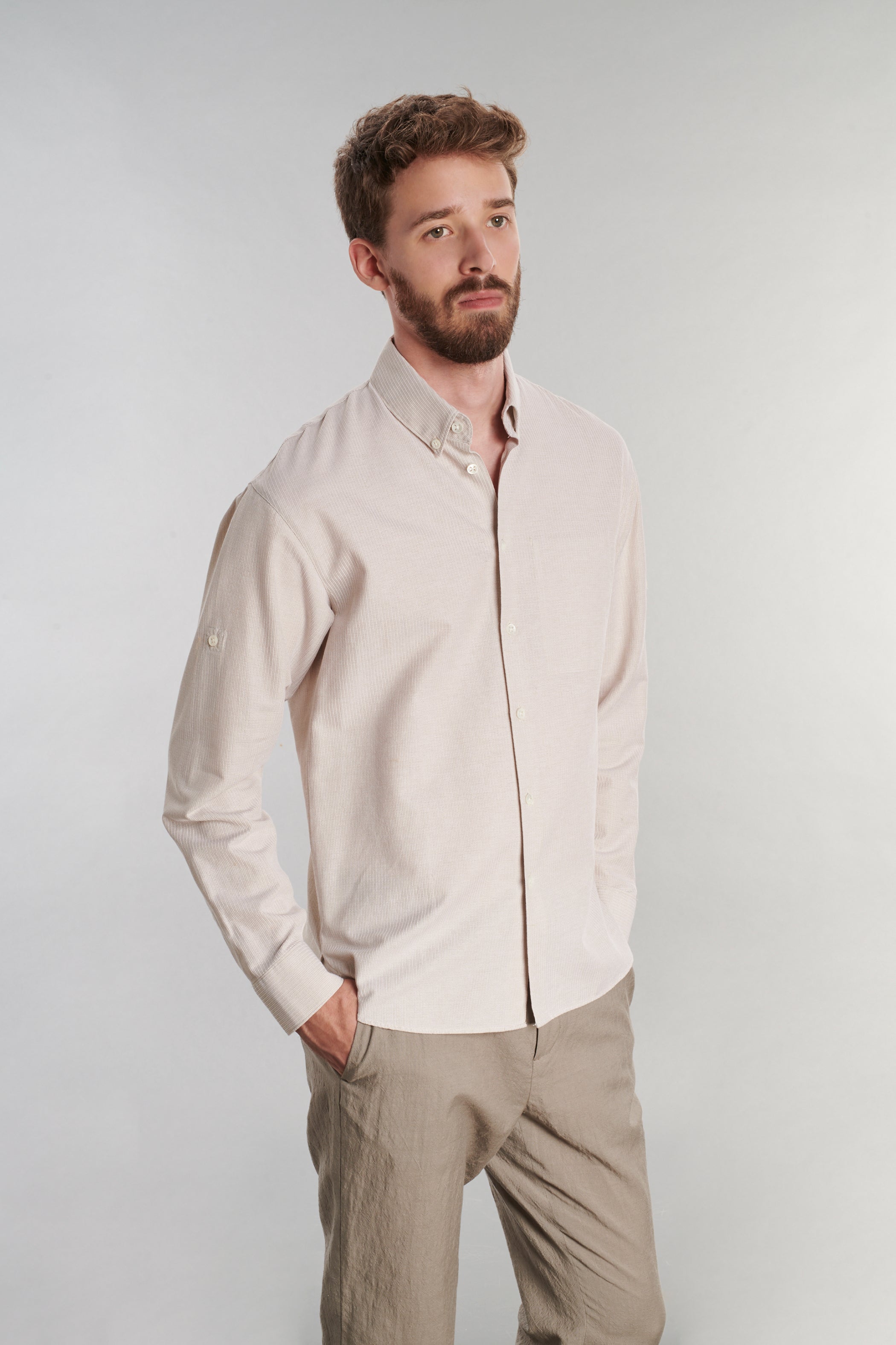 Feel Good Shirt in a Beige Structural Italian Cotton by Monti