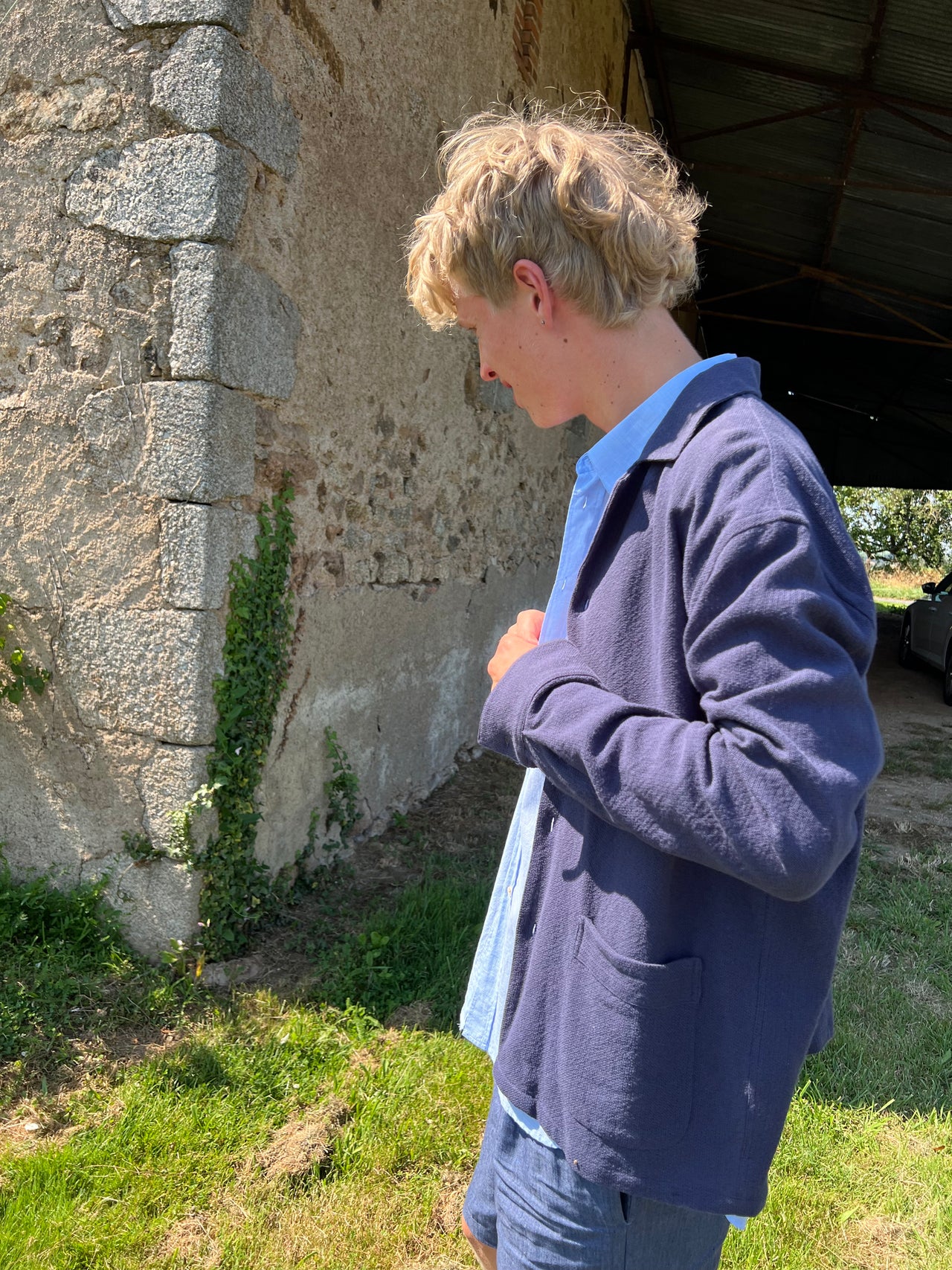 Workwear overshirt in a Navy Structural Portuguese Cotton