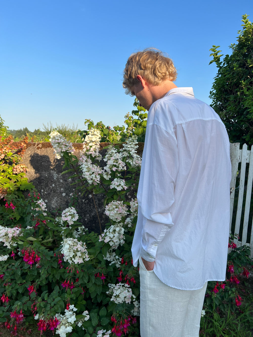Oversized Rider Shirt in a Smooth White Airy Italian Silk and Cotton