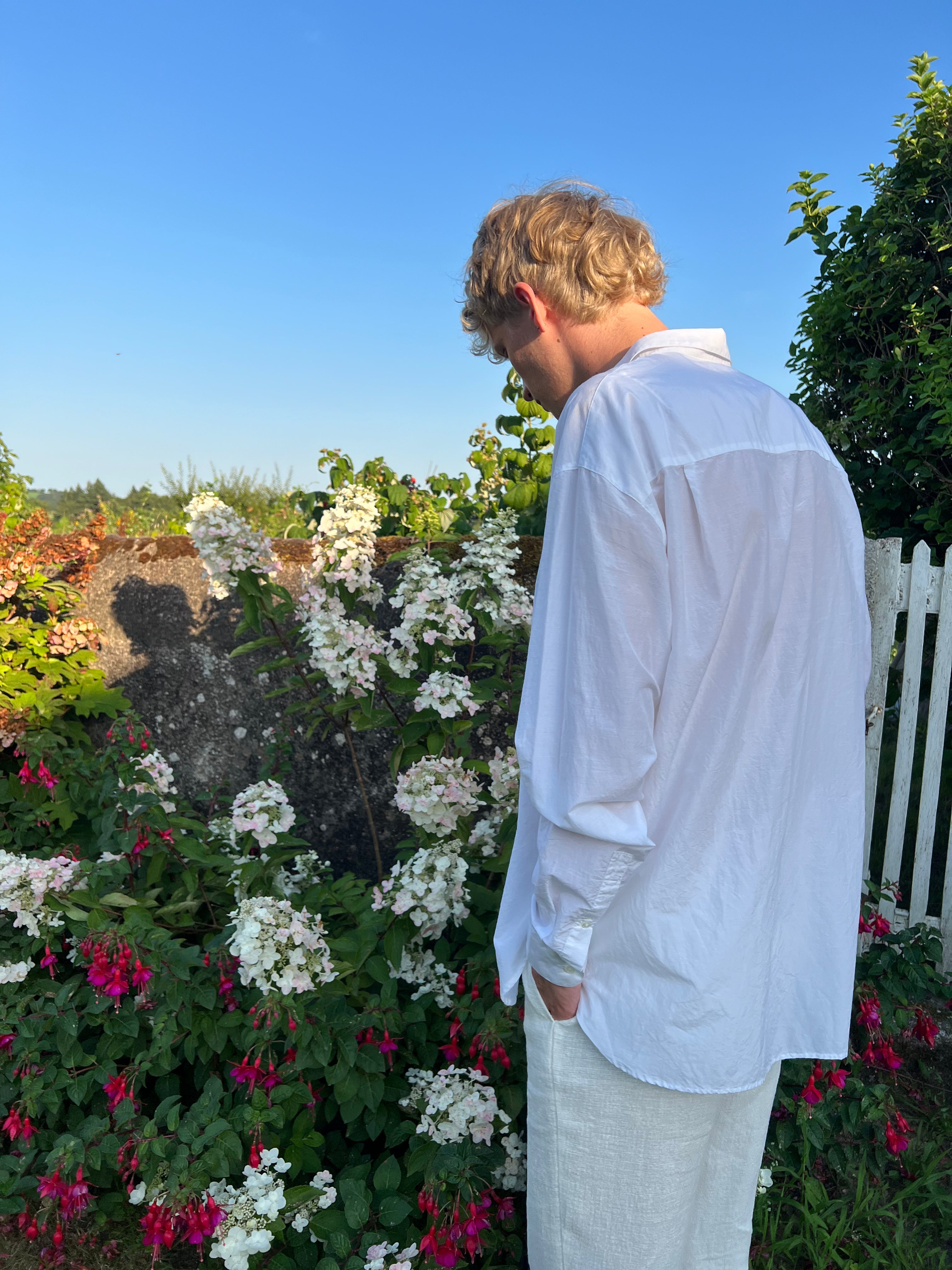 Oversized Rider Shirt in a Smooth White Airy Italian Silk and Cotton