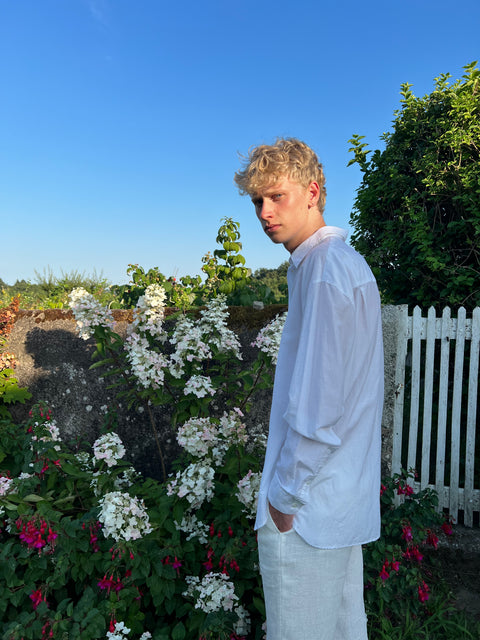 Oversized Delta Shirt in a Smooth White Airy Italian Silk and Cotton