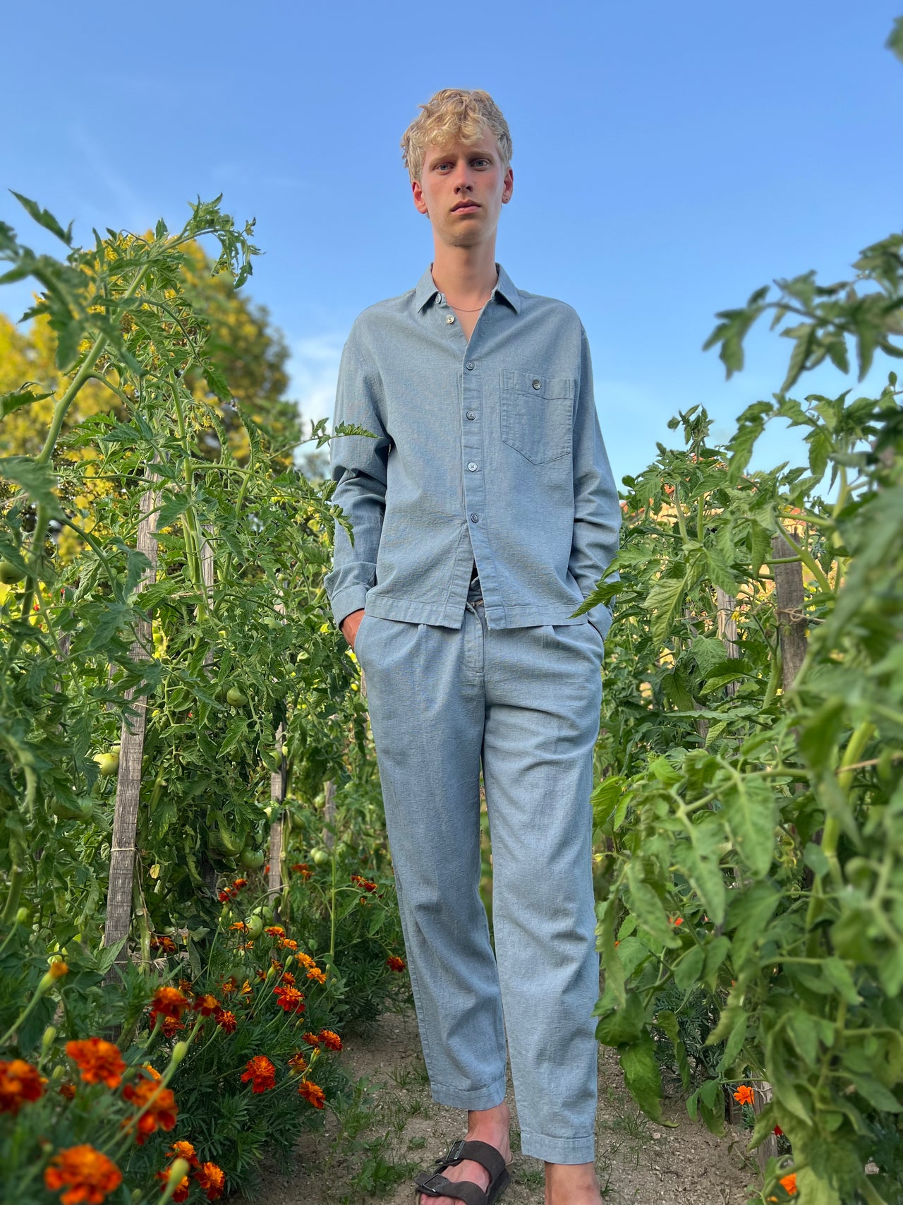 Architects Overshirt Shirt in a Pale Sky Blue Italian Recycled Cotton Denim