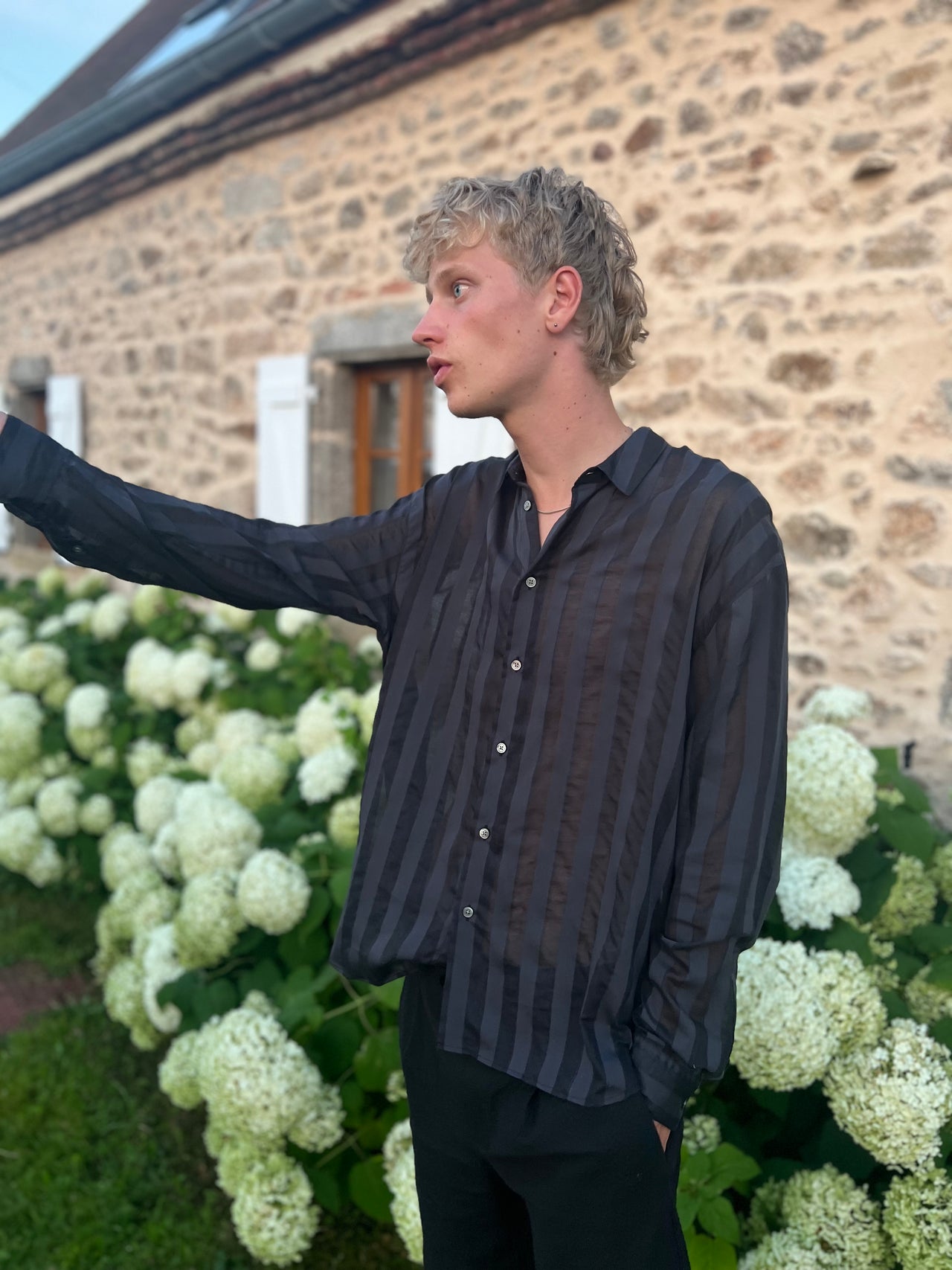 Oversized Rider Shirt in a Black Translucent and Airy Portuguese Cotton and Lyocell