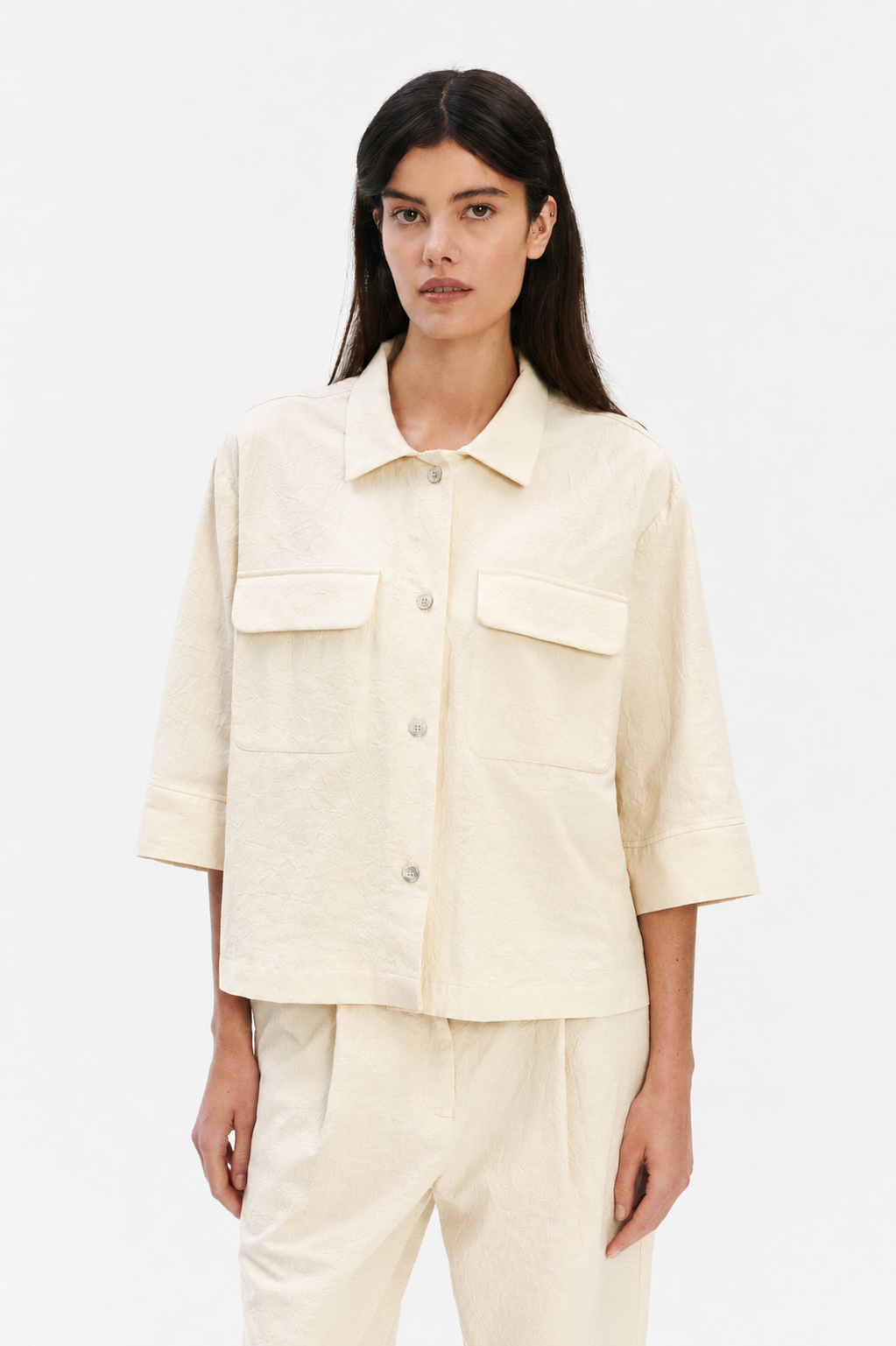 Jacket Blouse in an Ivory Japanese Wrinkled Soft Cotton