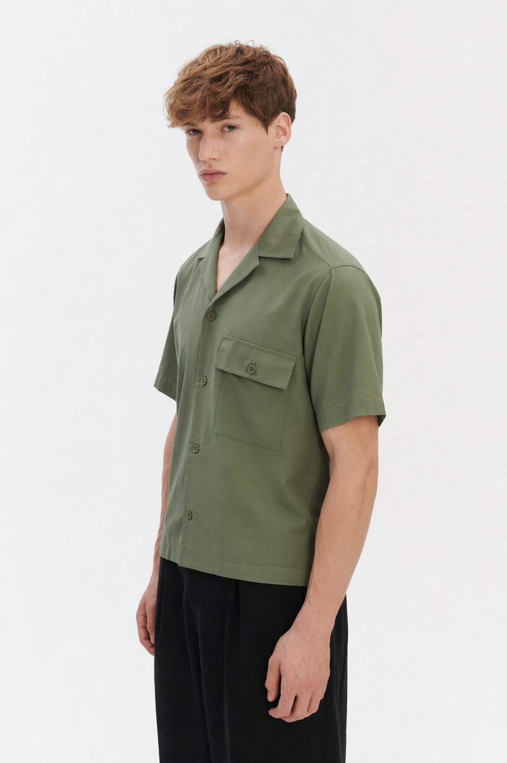 New Camp Collar Shirt  in a Spring Forest Green Italian Dobby Cotton