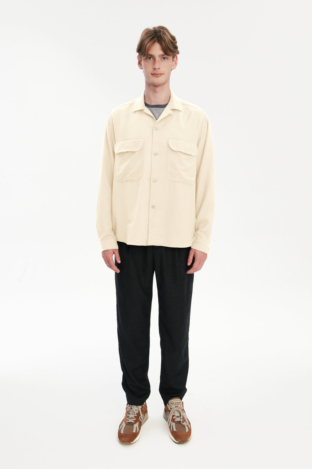 Oversized Shirt with Patched Pockets in Japanese Light Combed Wool