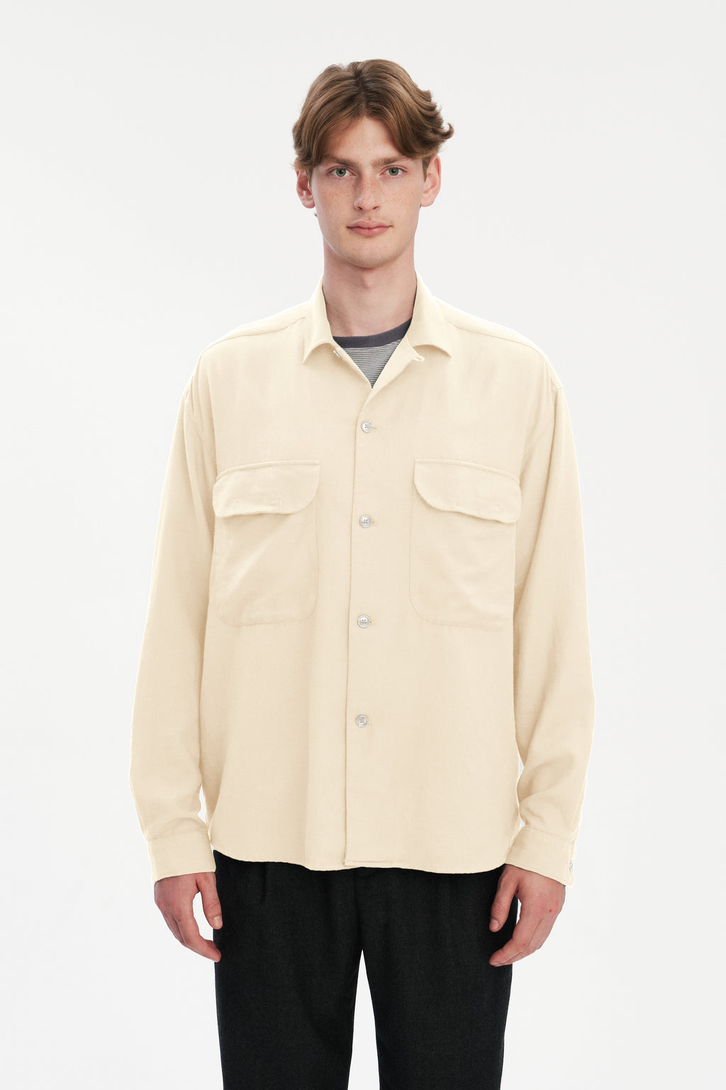 Oversized Shirt with Patched Pockets in Japanese Light Combed Wool