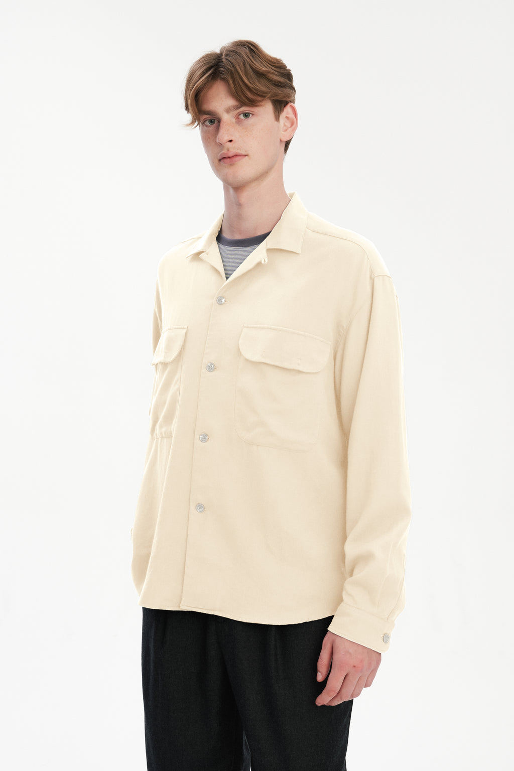 Oversized Shirt with Patched Pockets in Japanese Light Combed Wool