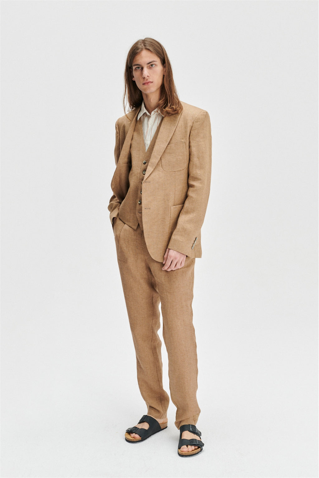 Vest in a Light Brown 100% Traceable Italian Linen by Albini