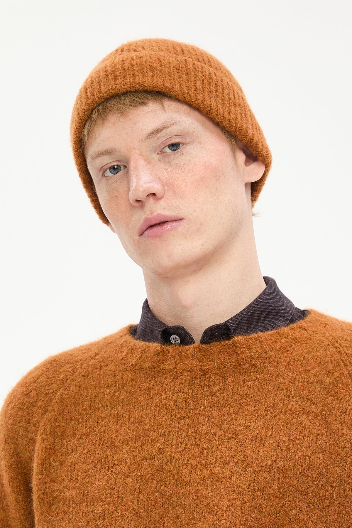 Crewneck Sweater in Burnt Orange Mélange Italian Alpaca