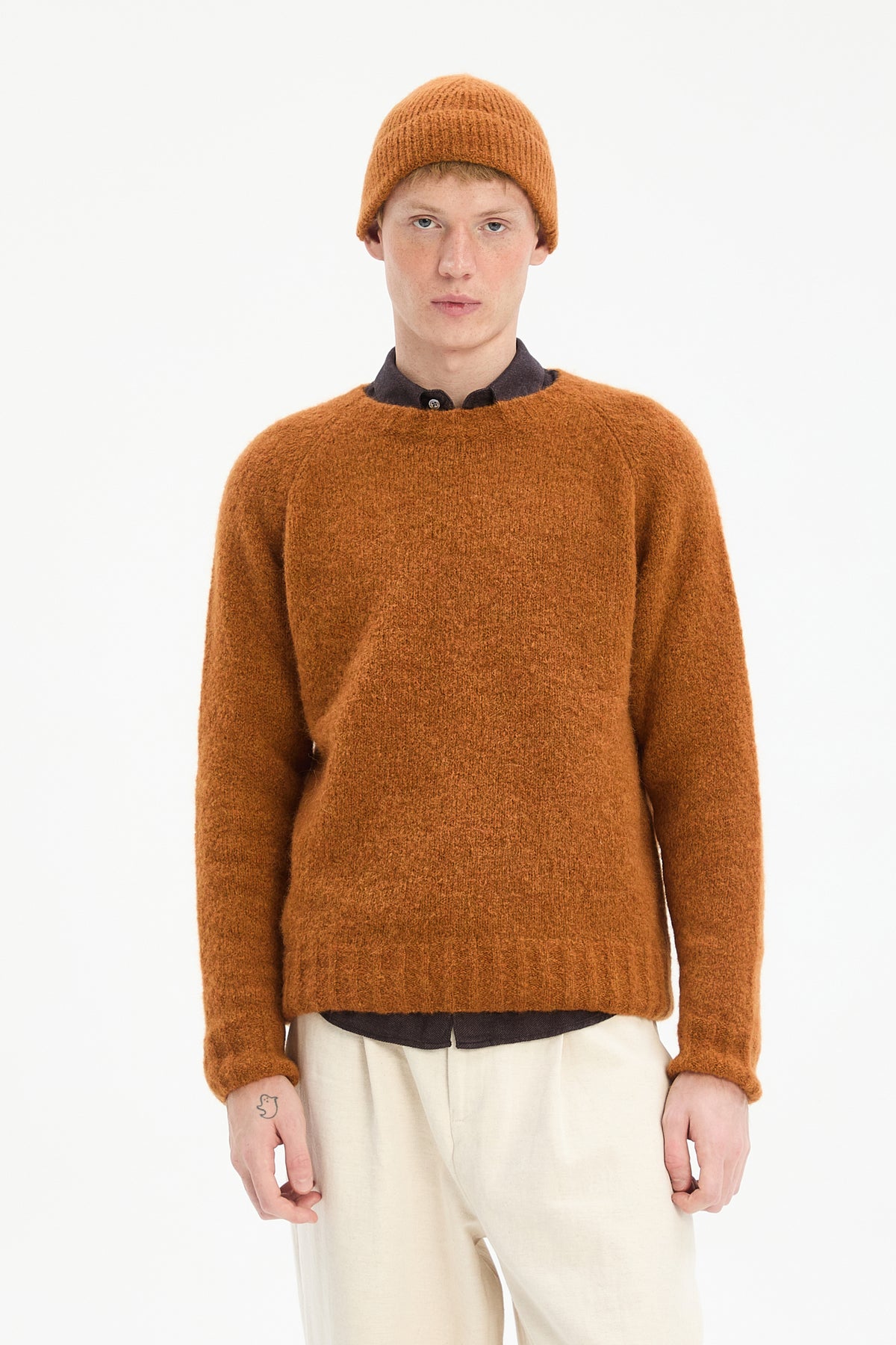 Crewneck Sweater in Burnt Orange Mélange Italian Alpaca