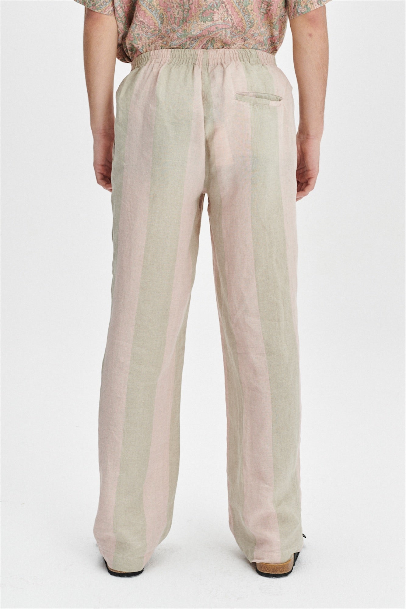 Unisex Pants in Tonal Pink and Beige Stripes of a Superb Italian Traceable Linen