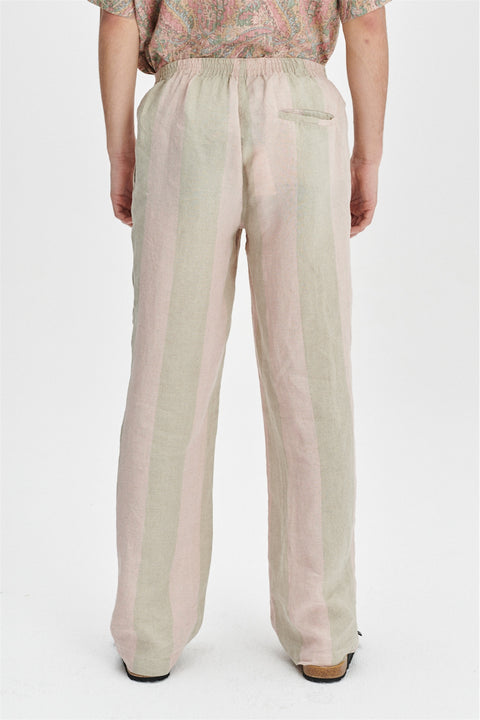 Unisex Pants in Tonal Pink and Beige Stripes of a Superb Italian Traceable Linen