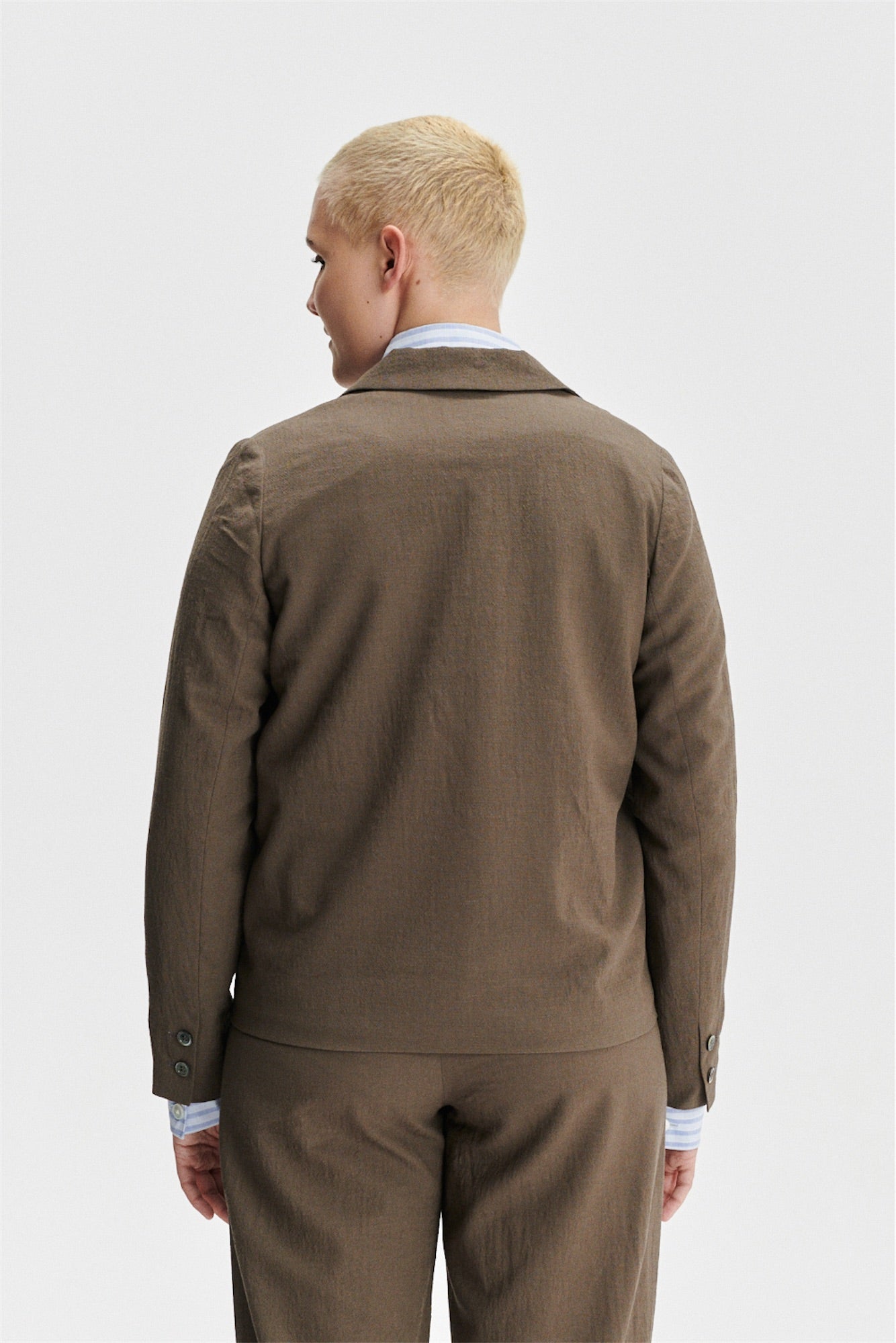 Double Breasted Jacket in an Olive Brown Italian Merino Wool