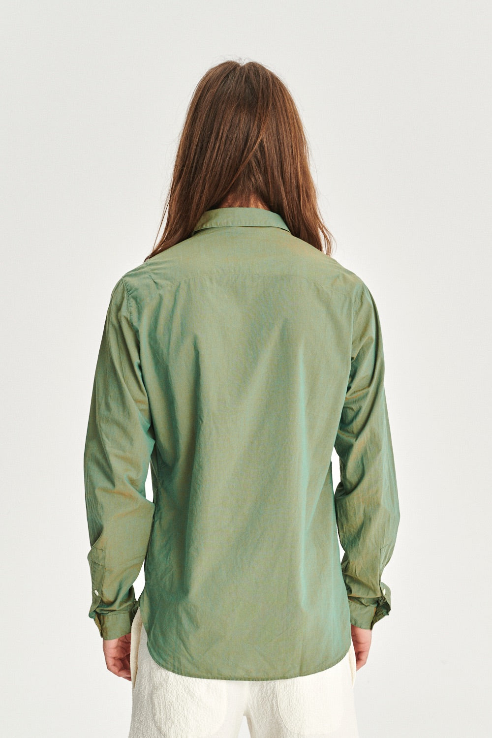 Cute Round Collar Shirt in a Changeable Green Fine Italian Cotton by Albini