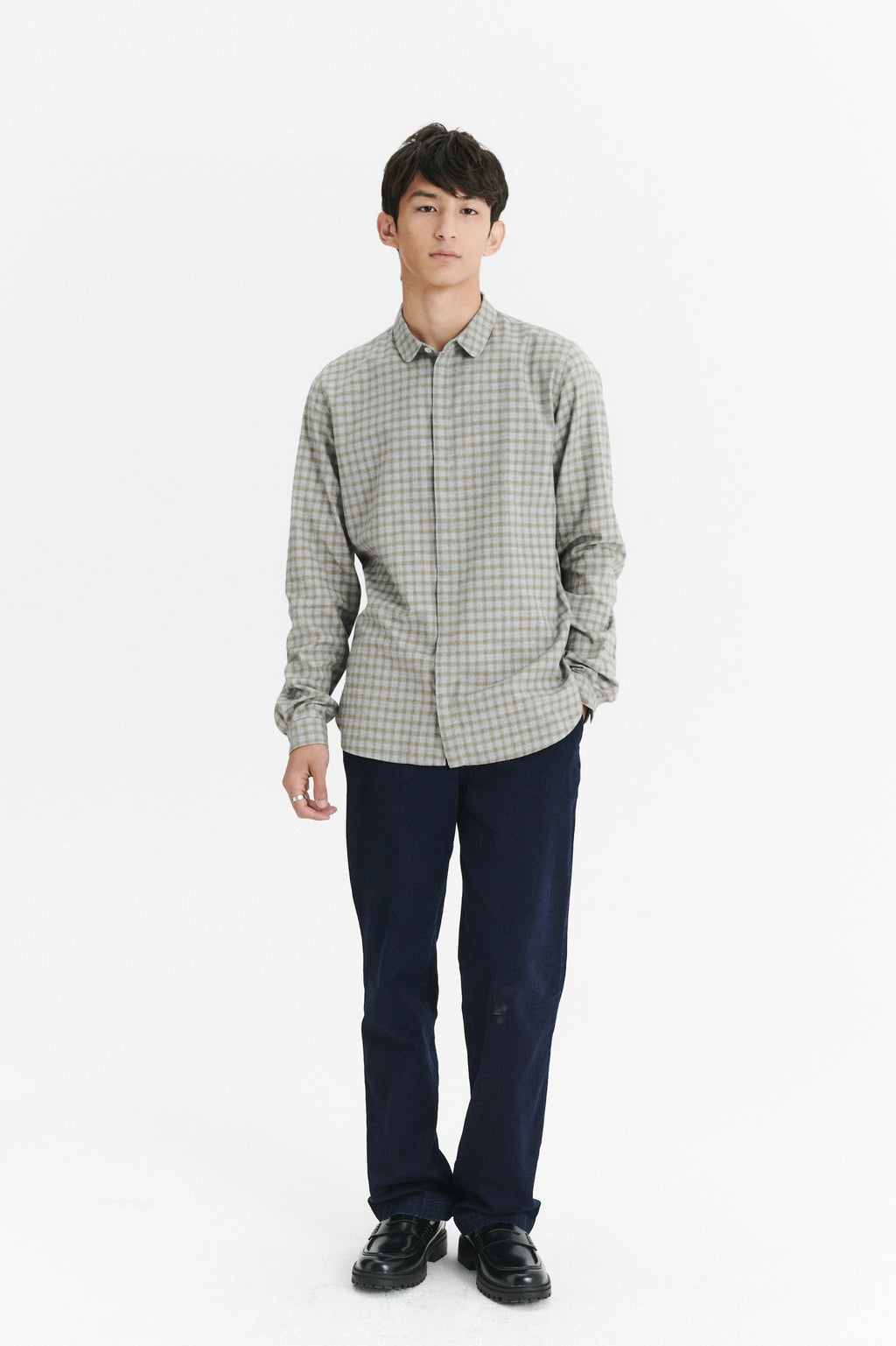 Cute Shirt in a Light Grey and Mustard Yellow Italian Cotton