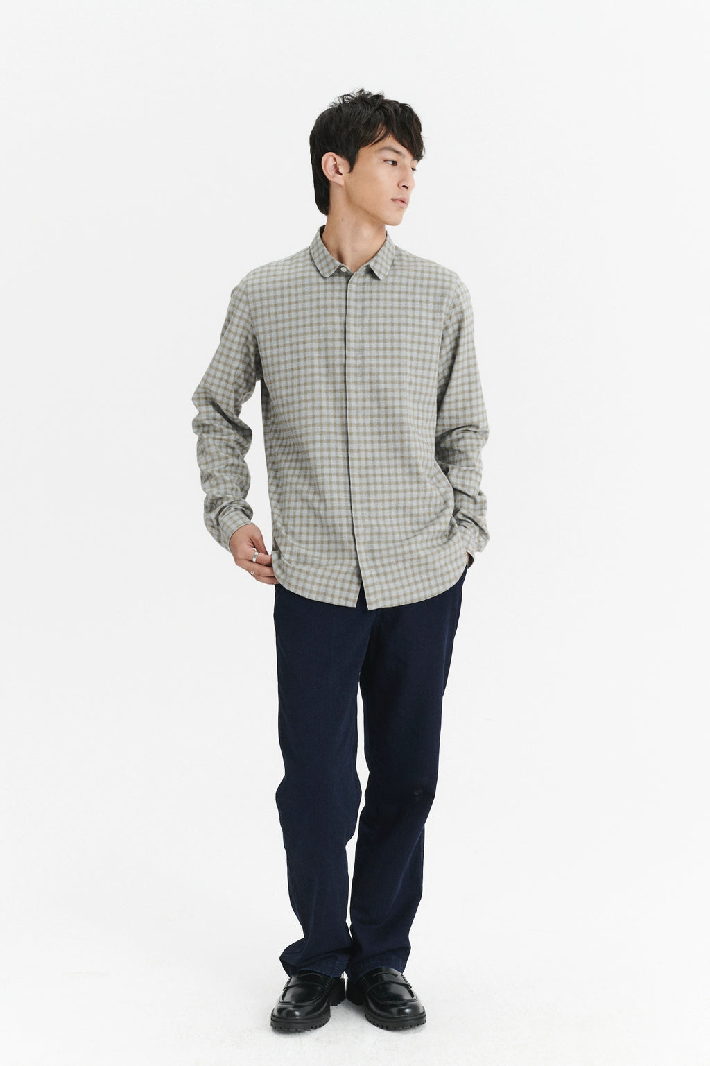 Cute Shirt in a Light Grey and Mustard Yellow Italian Cotton